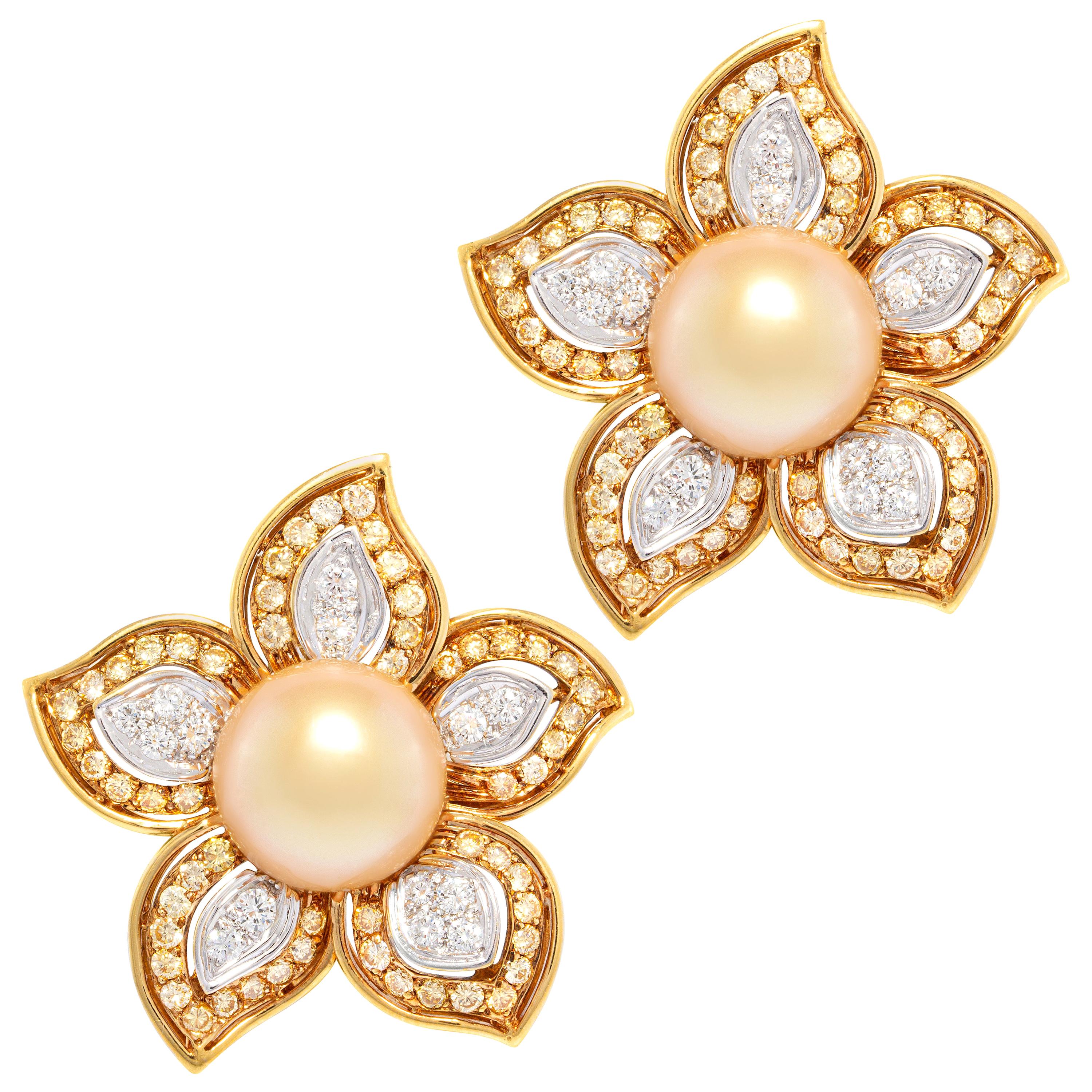 Golden Flower Pearl Earrings