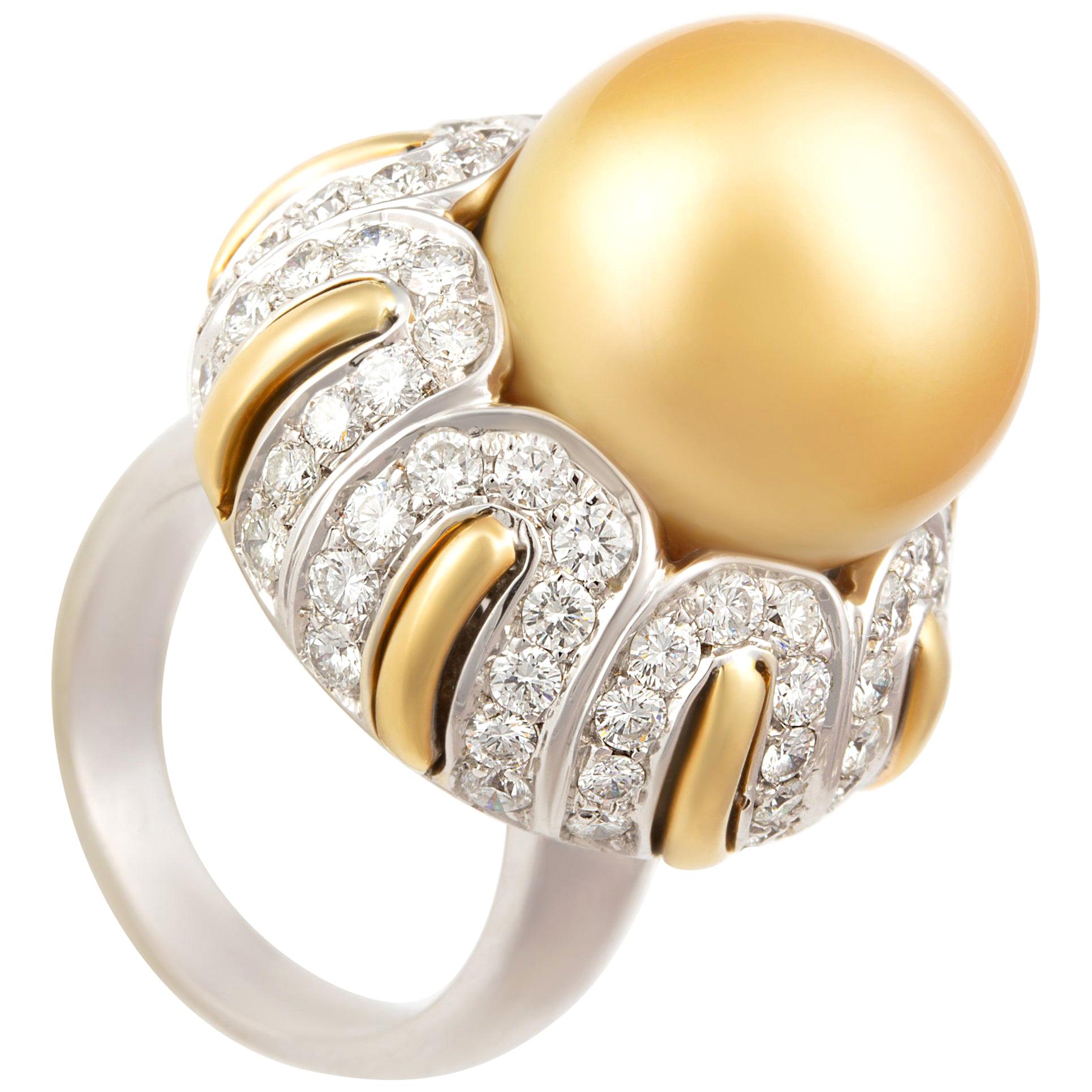Ella Gafter 17mm Golden Pearl Diamond Ring For Sale at 1stDibs
