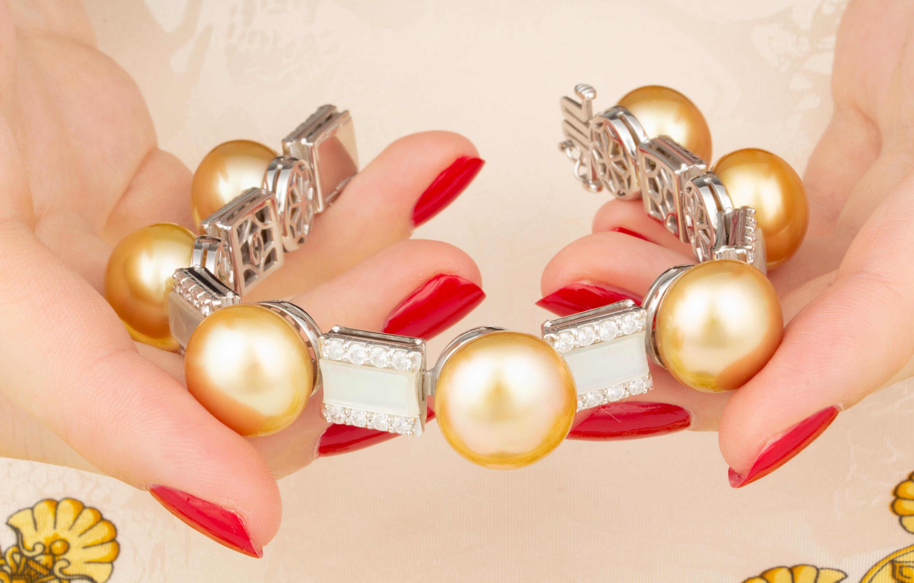 Ella Gafter Golden South Sea Pearl Diamond Bracelet For Sale 1
