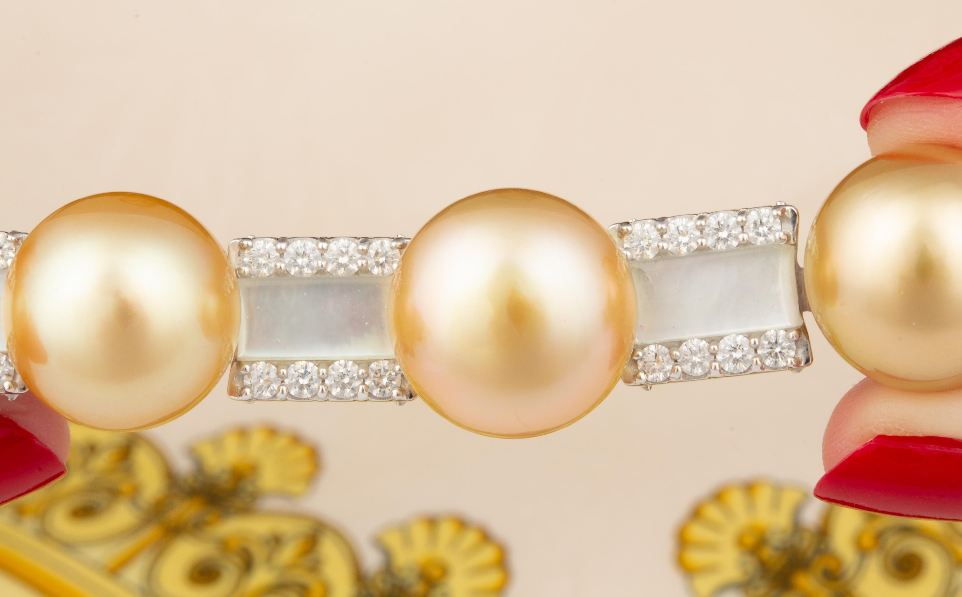 Ella Gafter Golden South Sea Pearl Diamond Bracelet For Sale 2