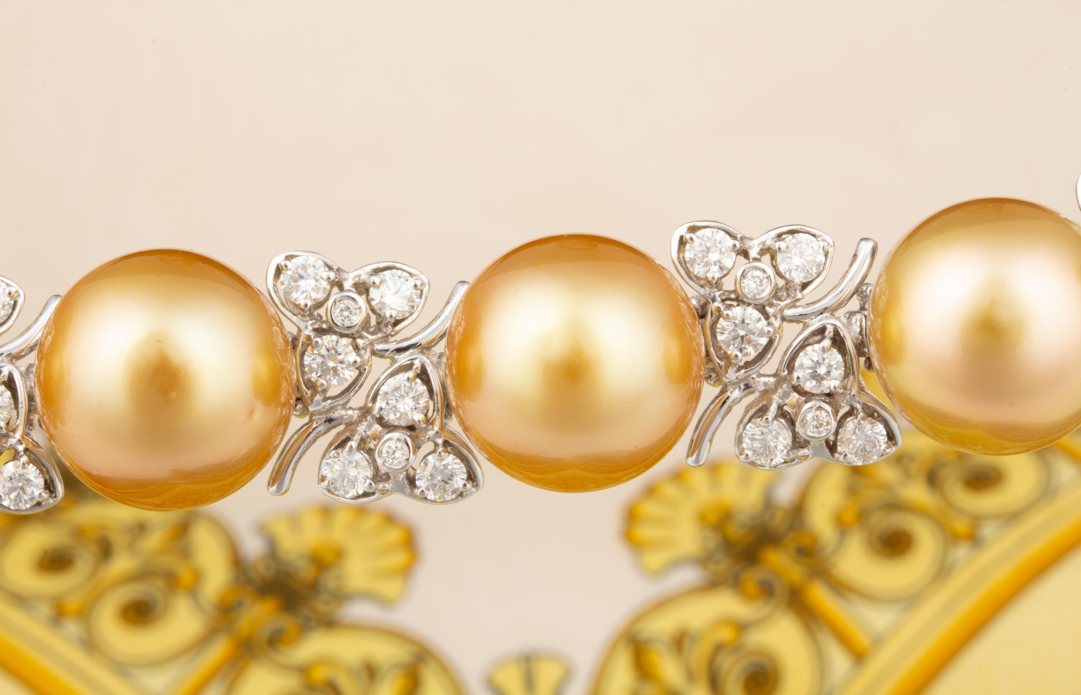 Ella Gafter 14mm Golden Pearl Diamond Cuff Bracelet For Sale 1