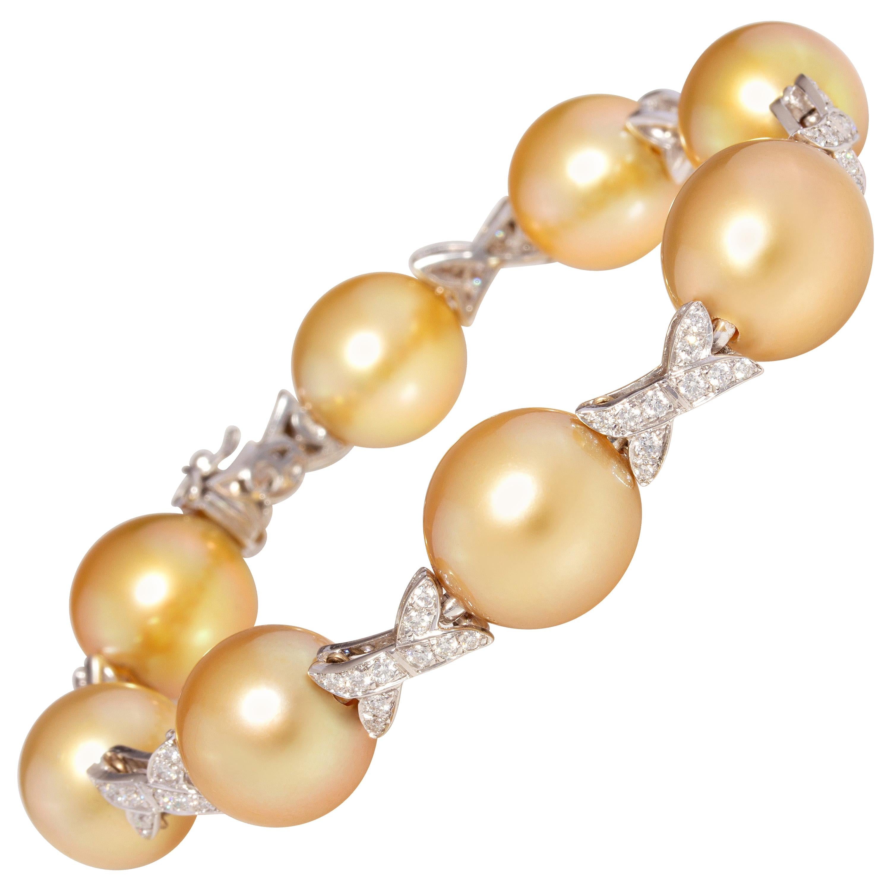 Ella Gafter Golden South Sea Pearl Diamond Bracelet For Sale