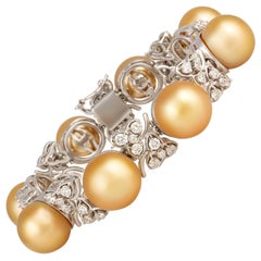 Ella Gafter Bracelet manchette 14 mm en perles dorées et diamants