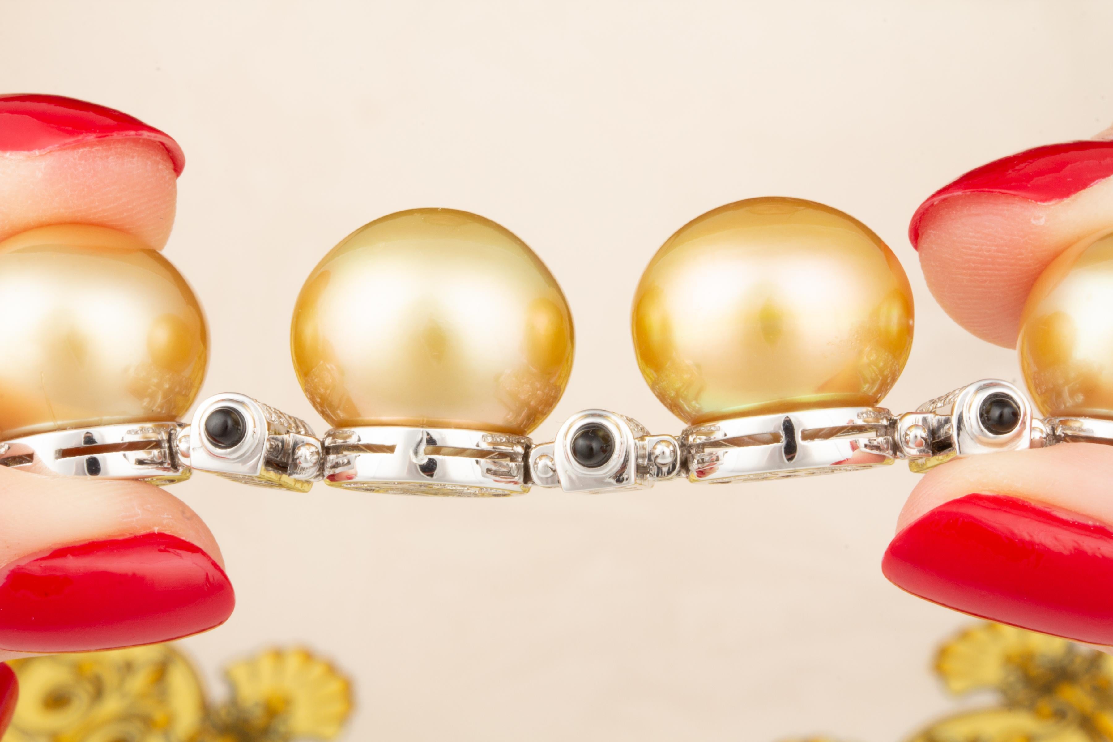 Ella Gafter Golden Pearl Diamond Onyx Cuff Bracelet  For Sale 1