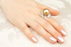 Golden Pearl Diamond Ring White Gold Crossover Design by Ella Gafter