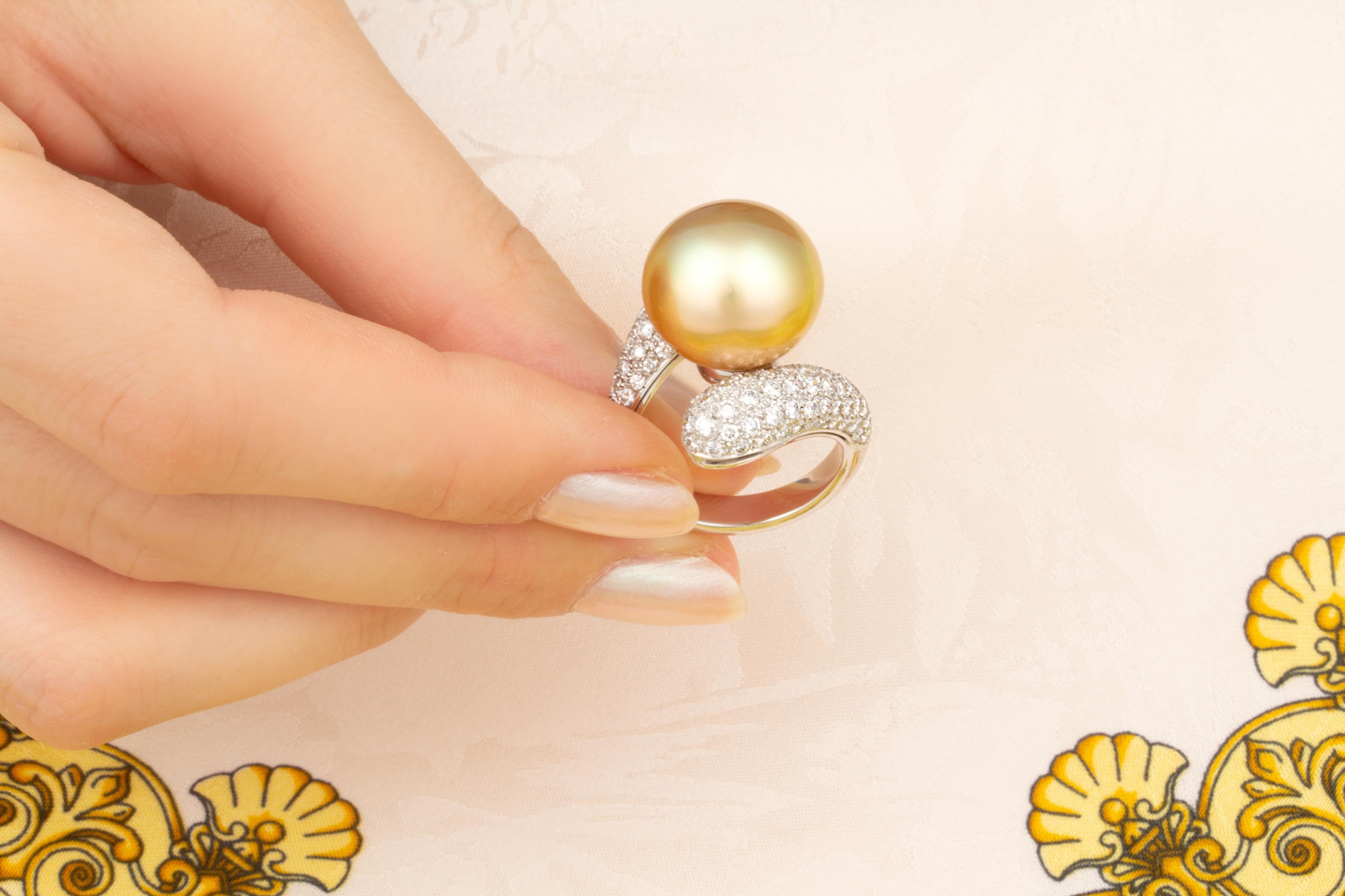 Ella Gafter Golden South Sea Pearl Diamond Cocktail Ring For Sale 1