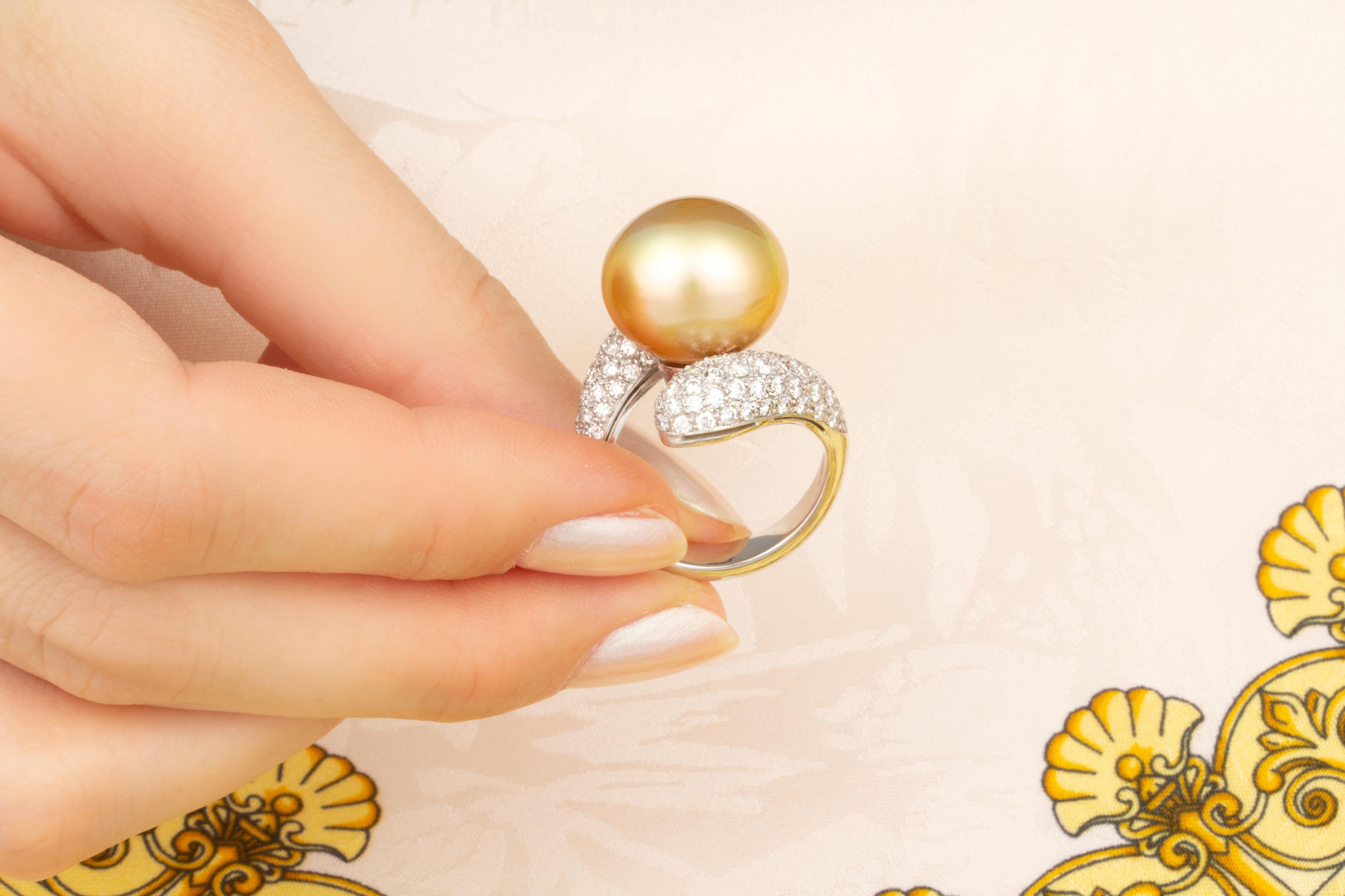 Ella Gafter Golden South Sea Pearl Diamond Cocktail Ring For Sale 3