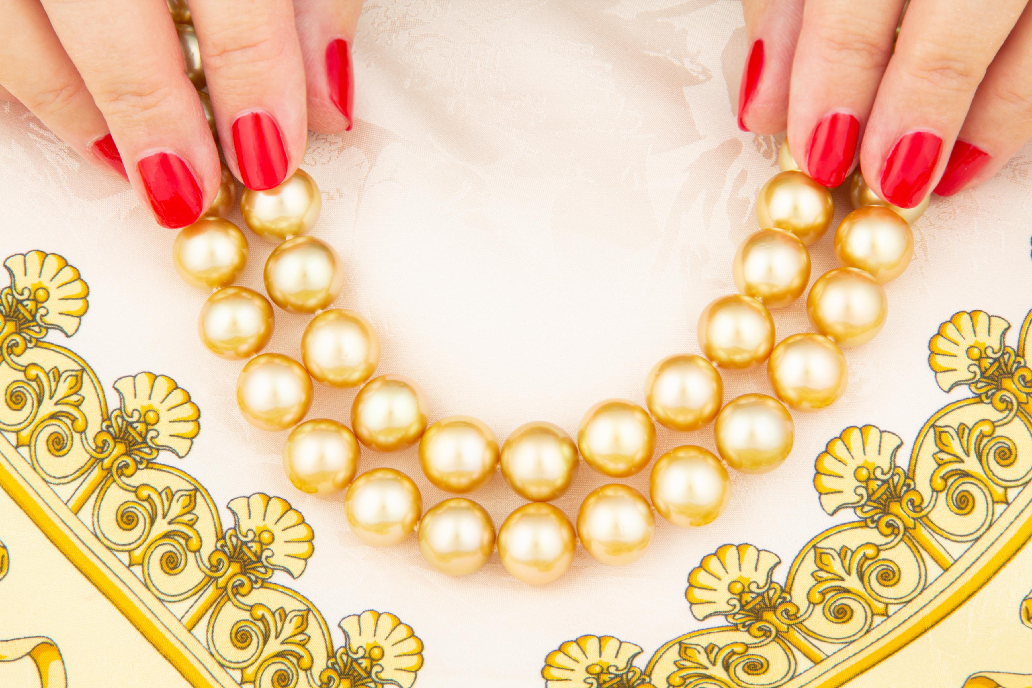 Artist Ella Gafter Golden South Sea Pearl Opera Length Necklace For Sale