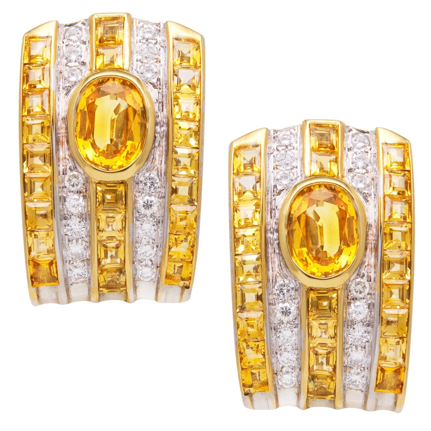 Ella Gafter Golden Yellow Sapphire Diamond Earrings For Sale