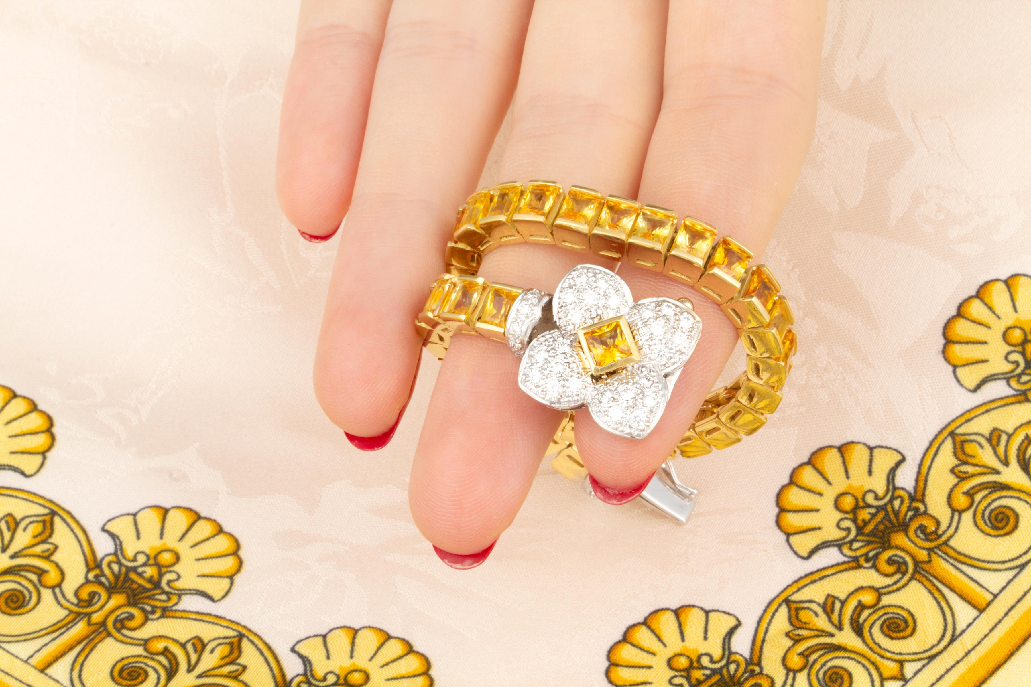 Artist Ella Gafter Golden Yellow Sapphire Diamond Bracelet For Sale