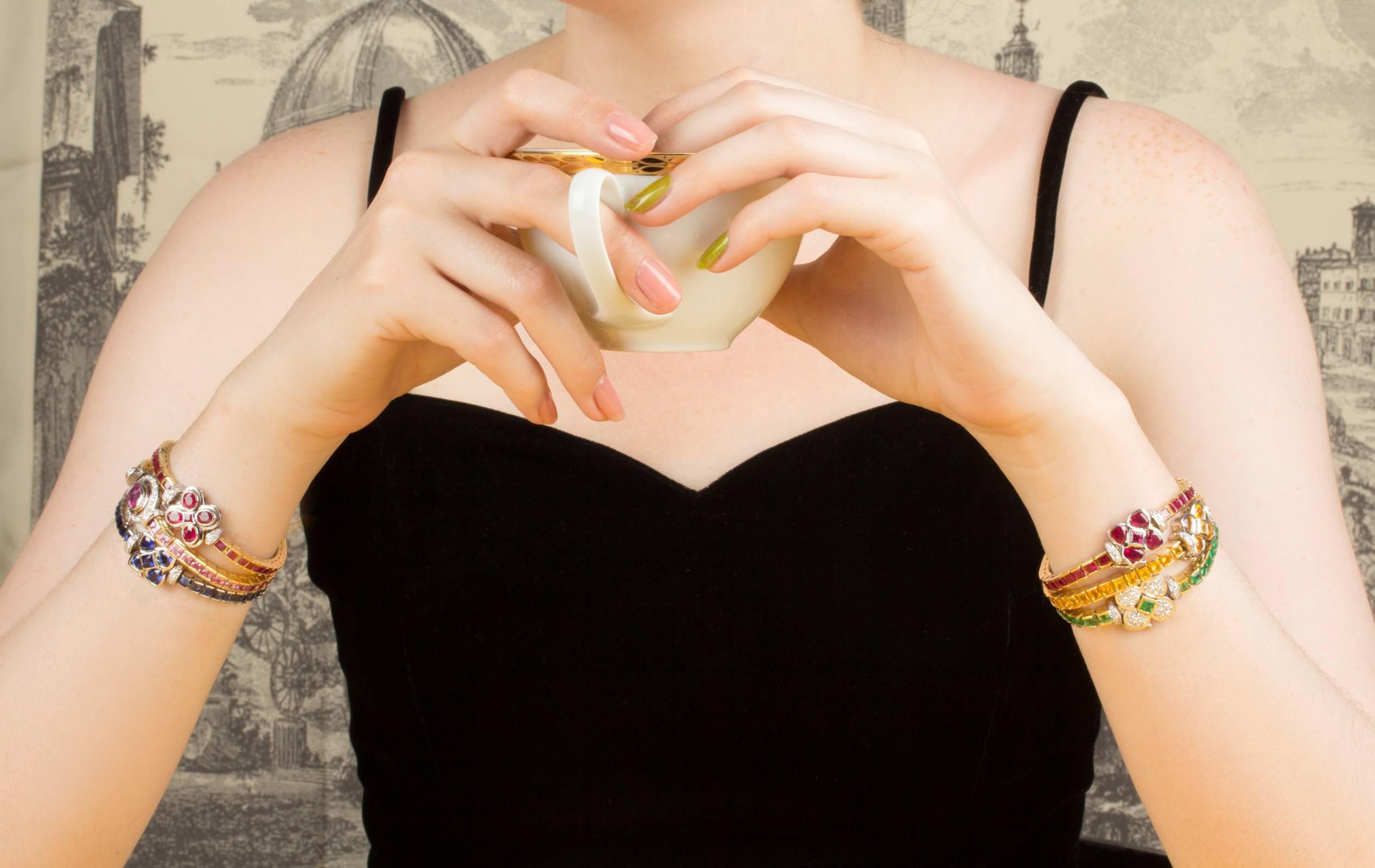 Square Cut Golden Yellow Sapphire Diamond Bracelet Design by Ella Gafter For Sale