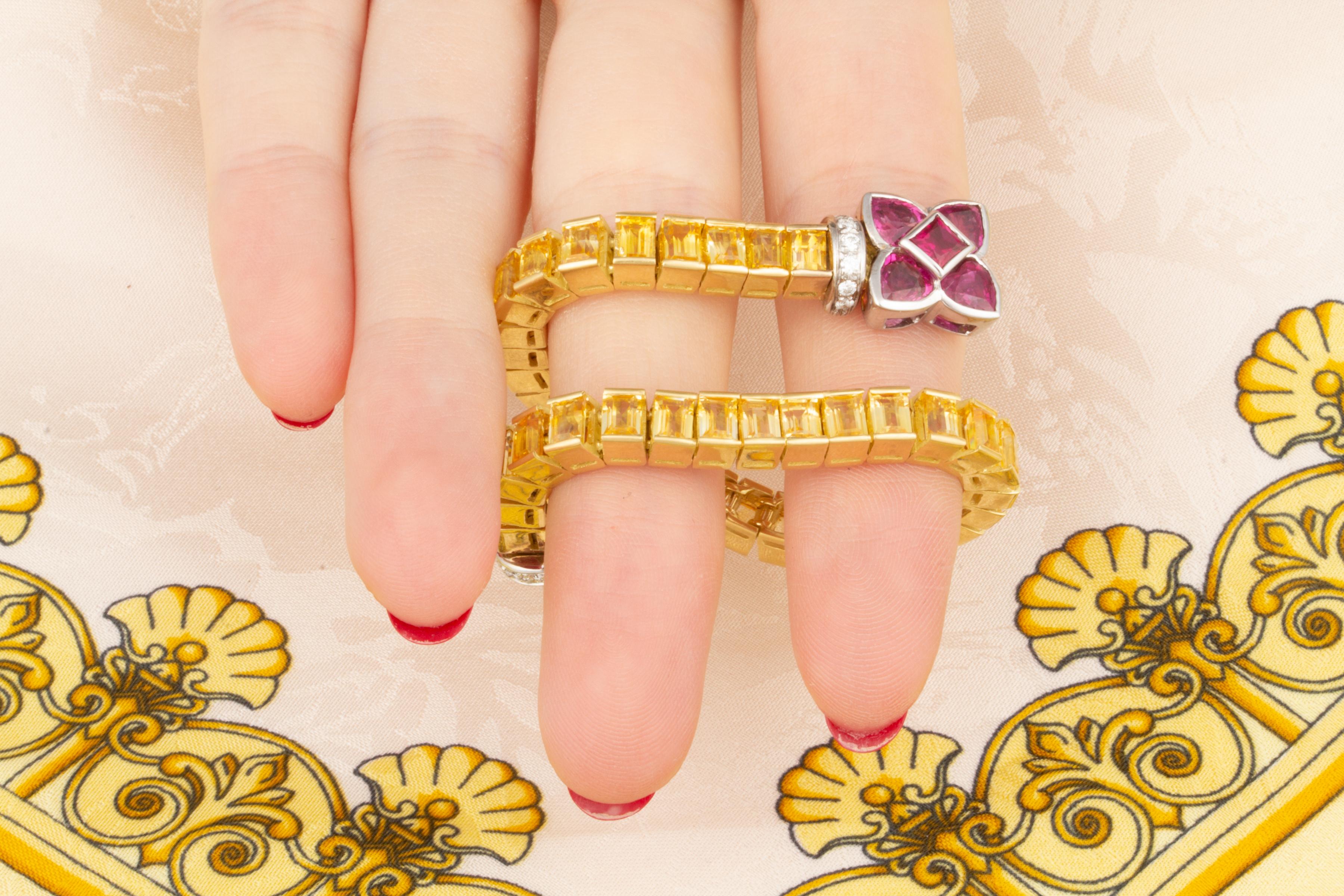 Golden Sapphire Ruby Diamonds Bracelet Design by Ella Gafter In New Condition For Sale In New York, NY