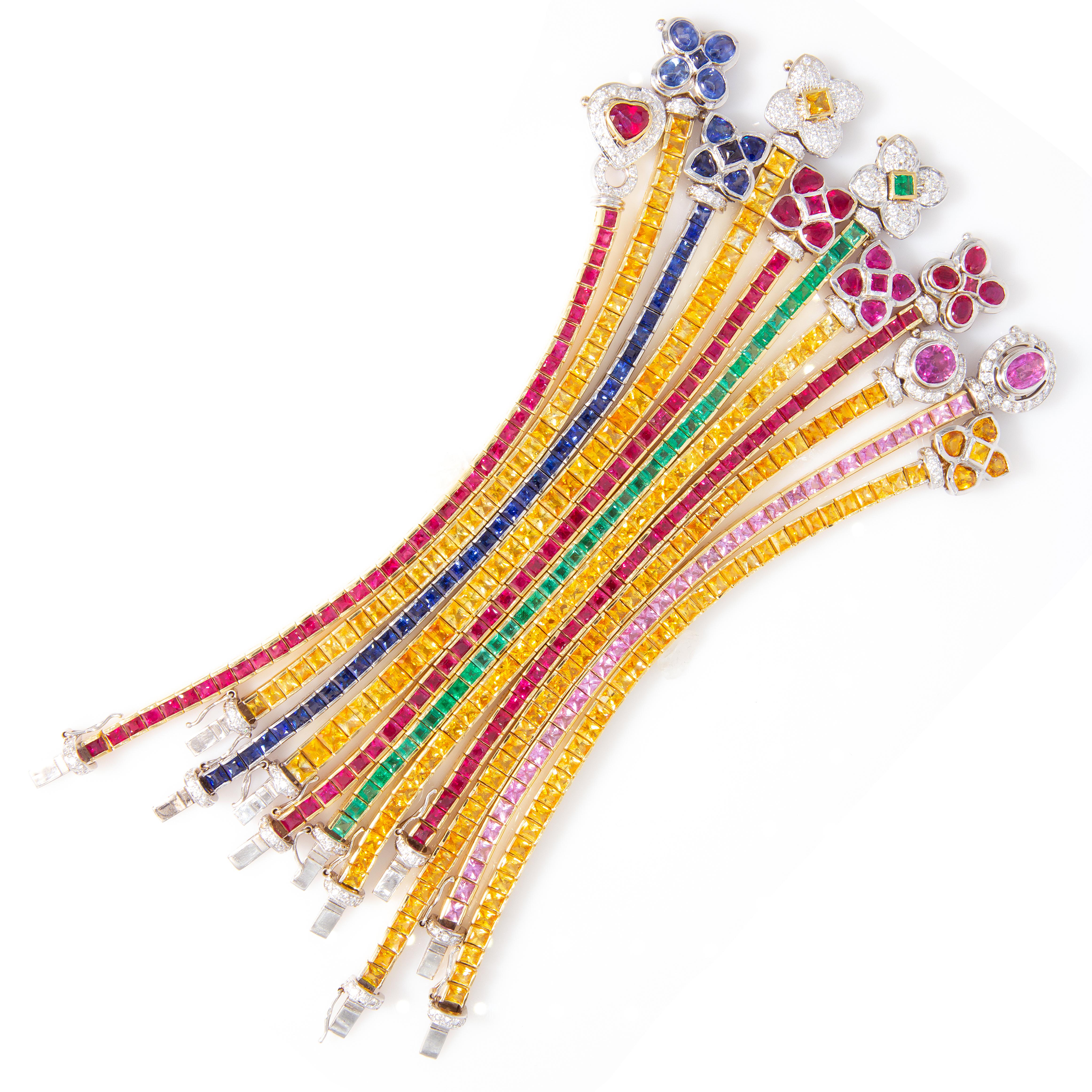 Golden Sapphire Ruby Diamonds Bracelet Design by Ella Gafter For Sale 2