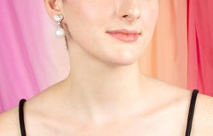 Heart Shape South Sea Pearl Diamond Drop Earrings Design by Ella Gafter