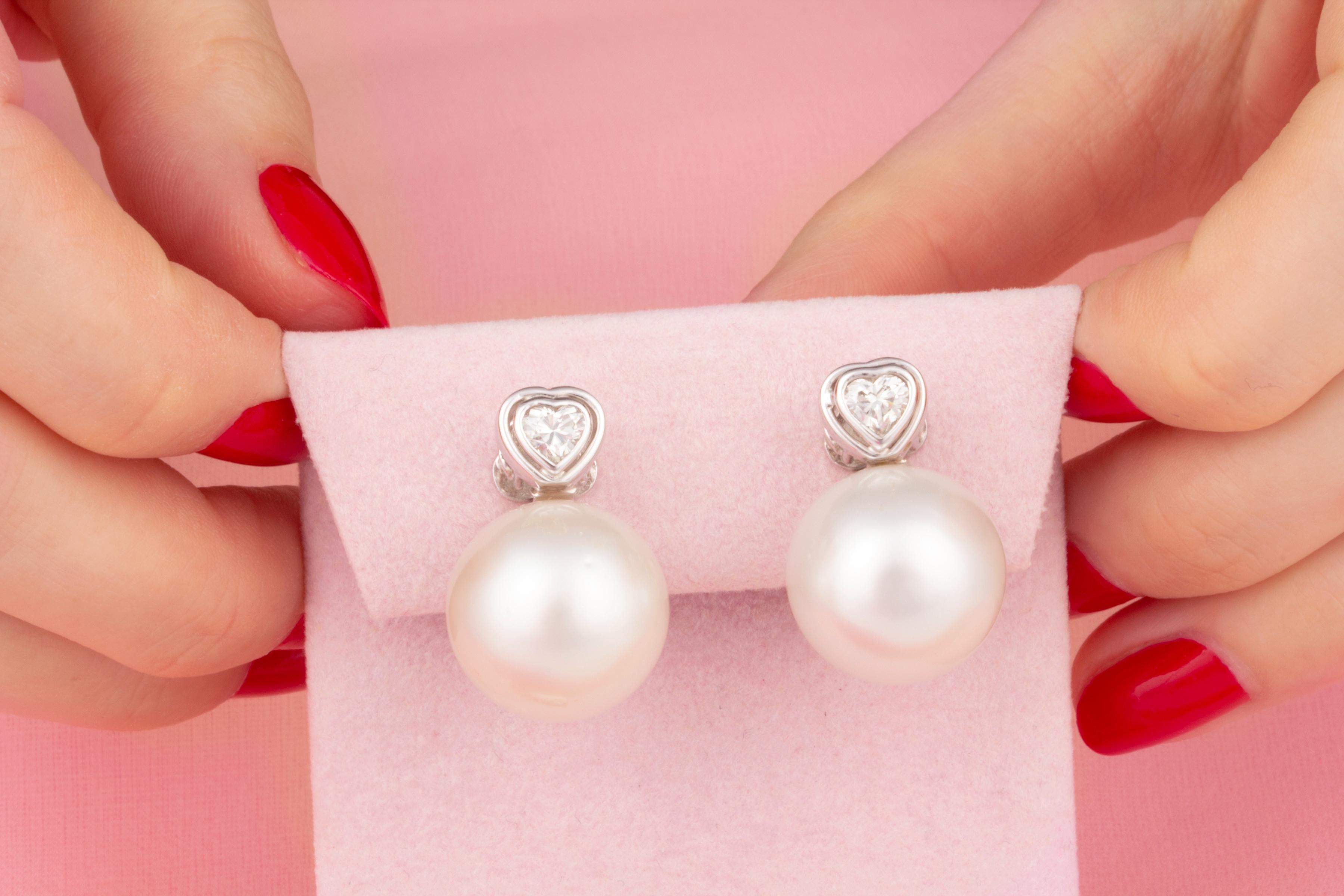 Ella Gafter Herzförmige Diamant-Perlen-Ohrringe im Zustand „Neu“ im Angebot in New York, NY