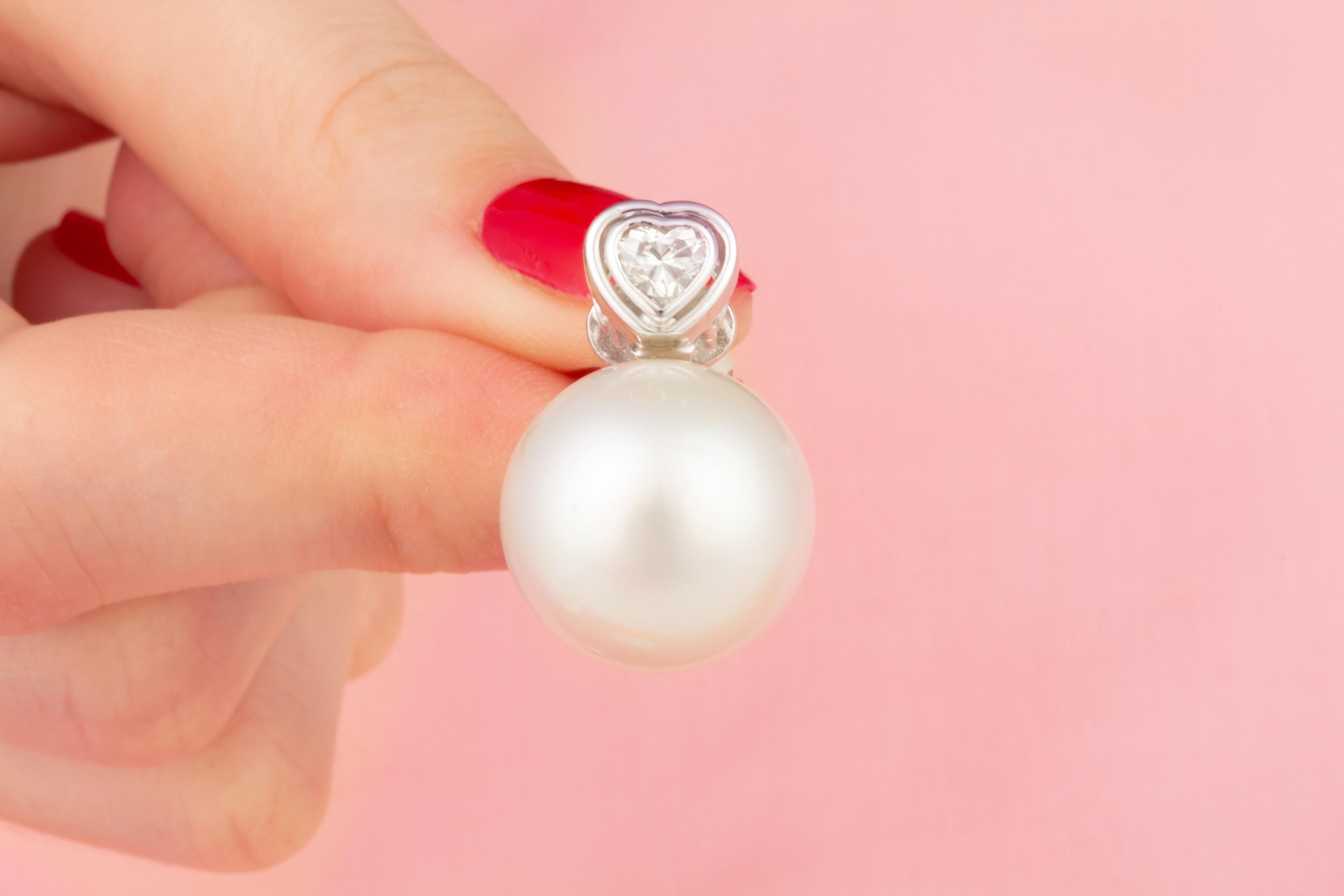 Women's Ella Gafter Heart Shape Diamond Pearl Earrings For Sale