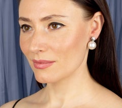 Heart Shape Diamond South Sea Pearl 17.5mm Clip-On  Earrings Design by Ella Gaft