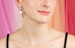 Heart Shape Diamond South Sea Pearl Drop Earrings Design by Ella Gafter
