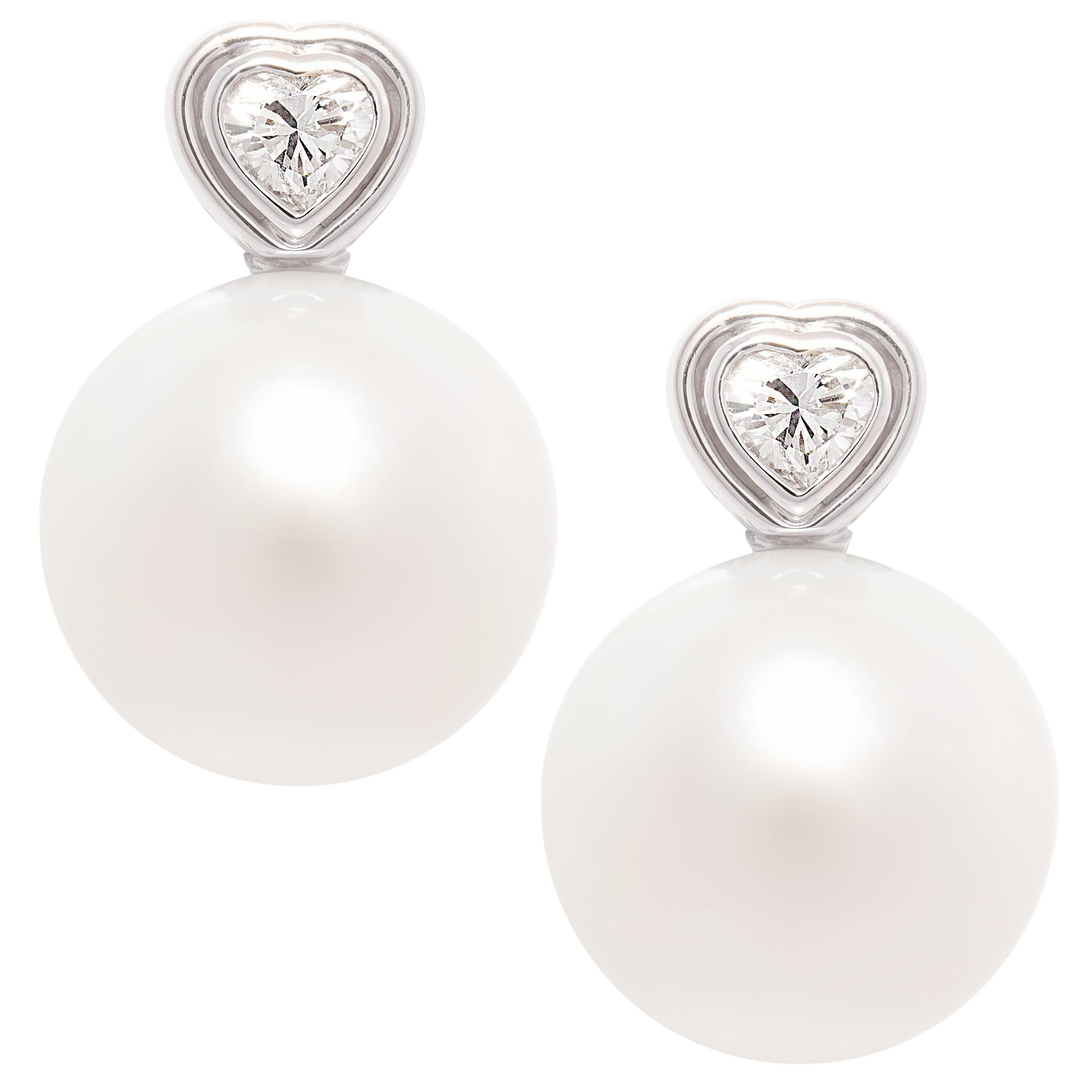 Ella Gafter Heart Shape Diamond Pearl Earrings For Sale