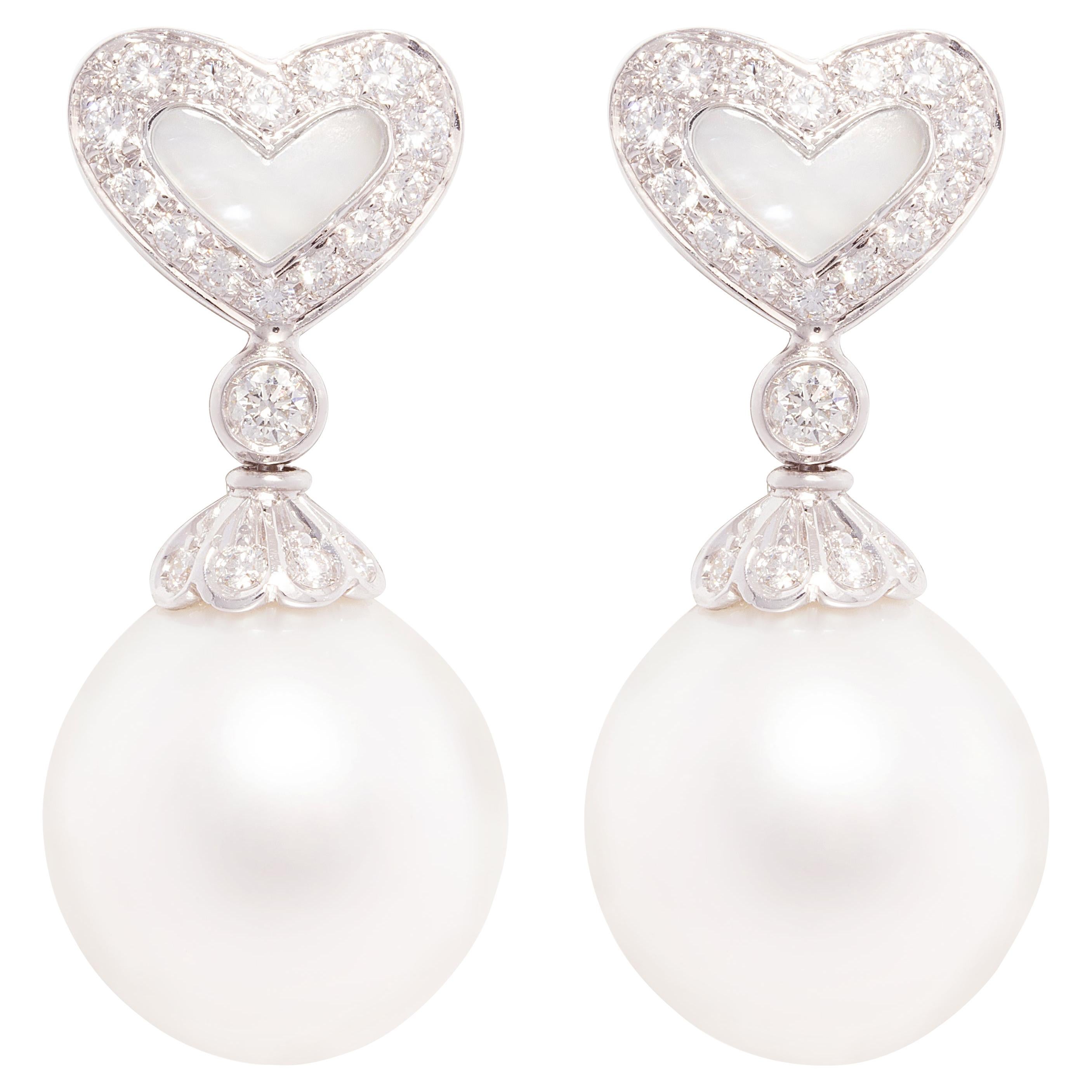 Ella Gafter Heart-Shape Pearl Diamond Earrings