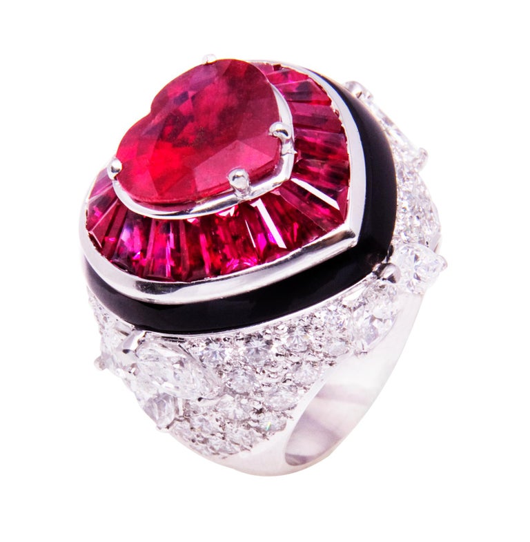 Ella Gafter Heart Shape Ruby and Diamond Ring with Onyx 1