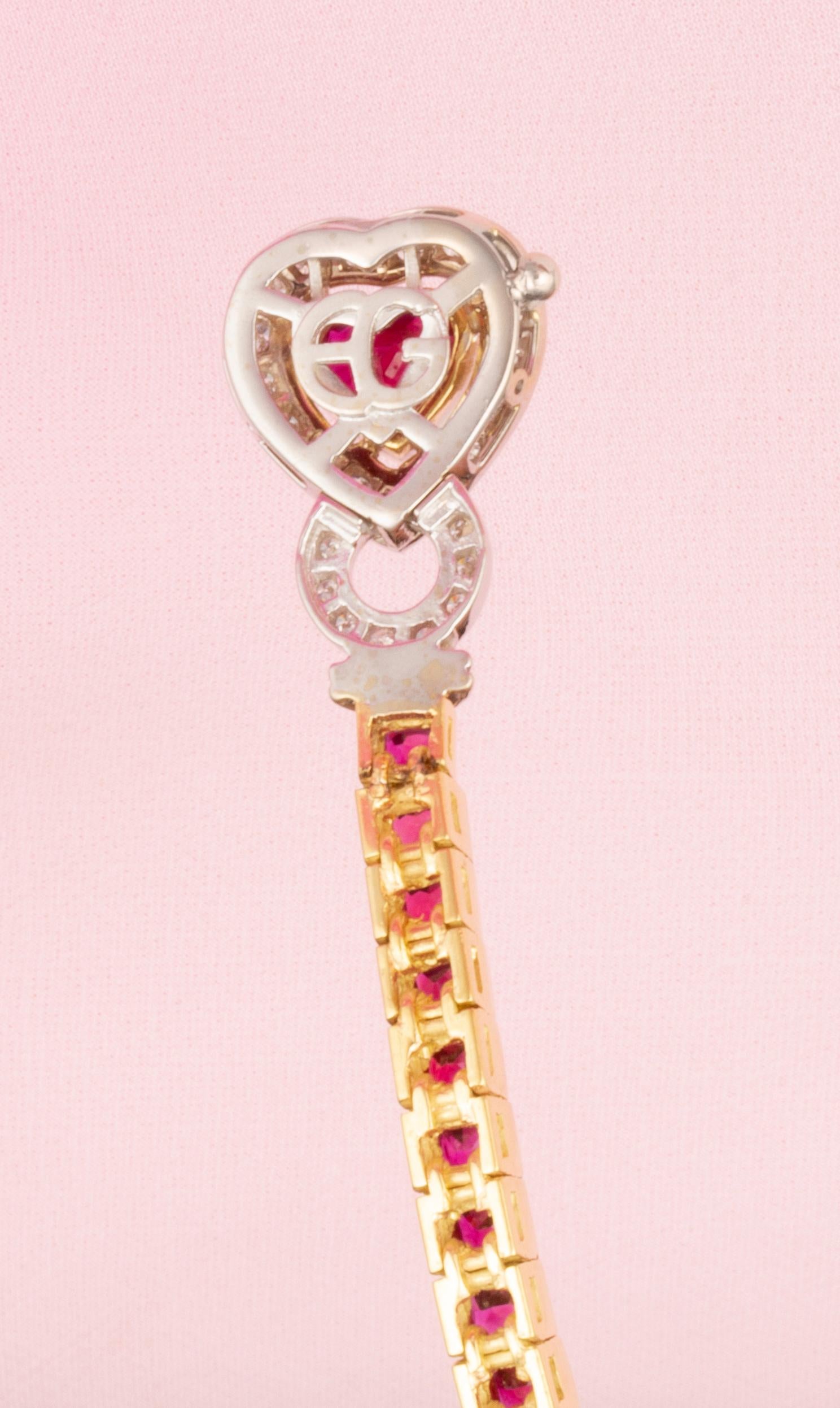 Ella Gafter Heart Shape Ruby Diamond Color Line Bracelet For Sale 2
