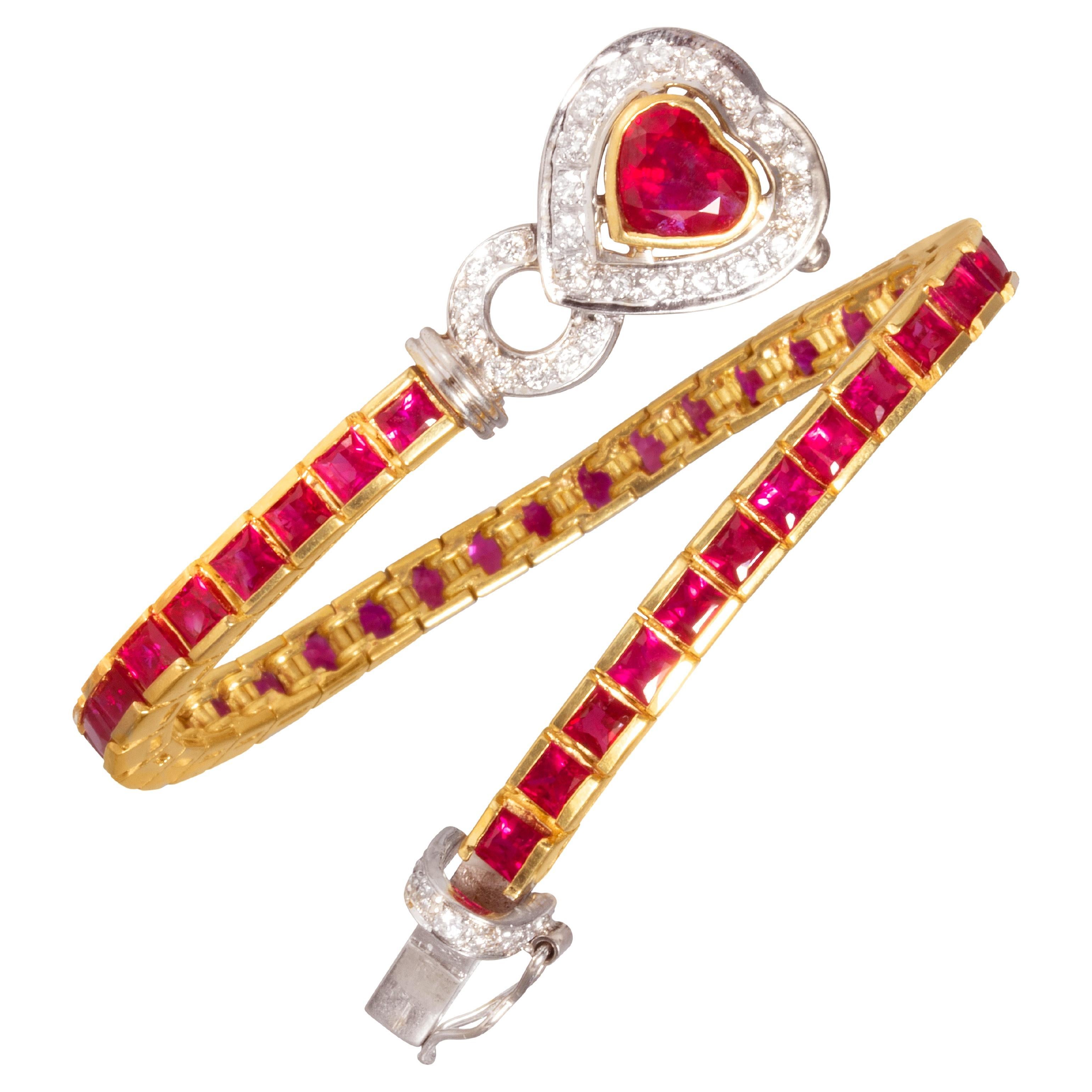 Ella Gafter Heart Shape Ruby Diamond Color Line Bracelet For Sale