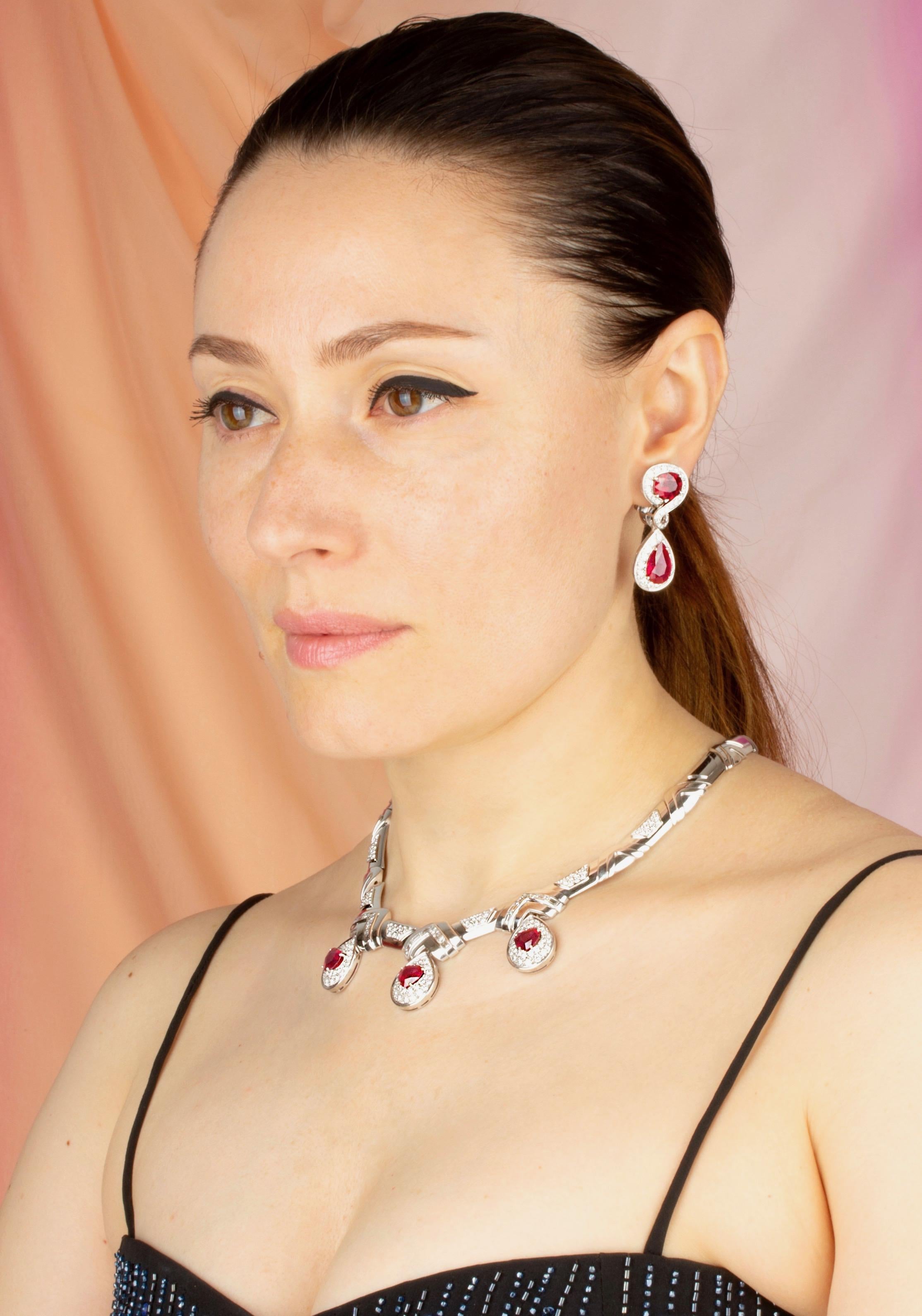 Artist Ella Gafter Heart Shape Ruby Diamond Necklace For Sale