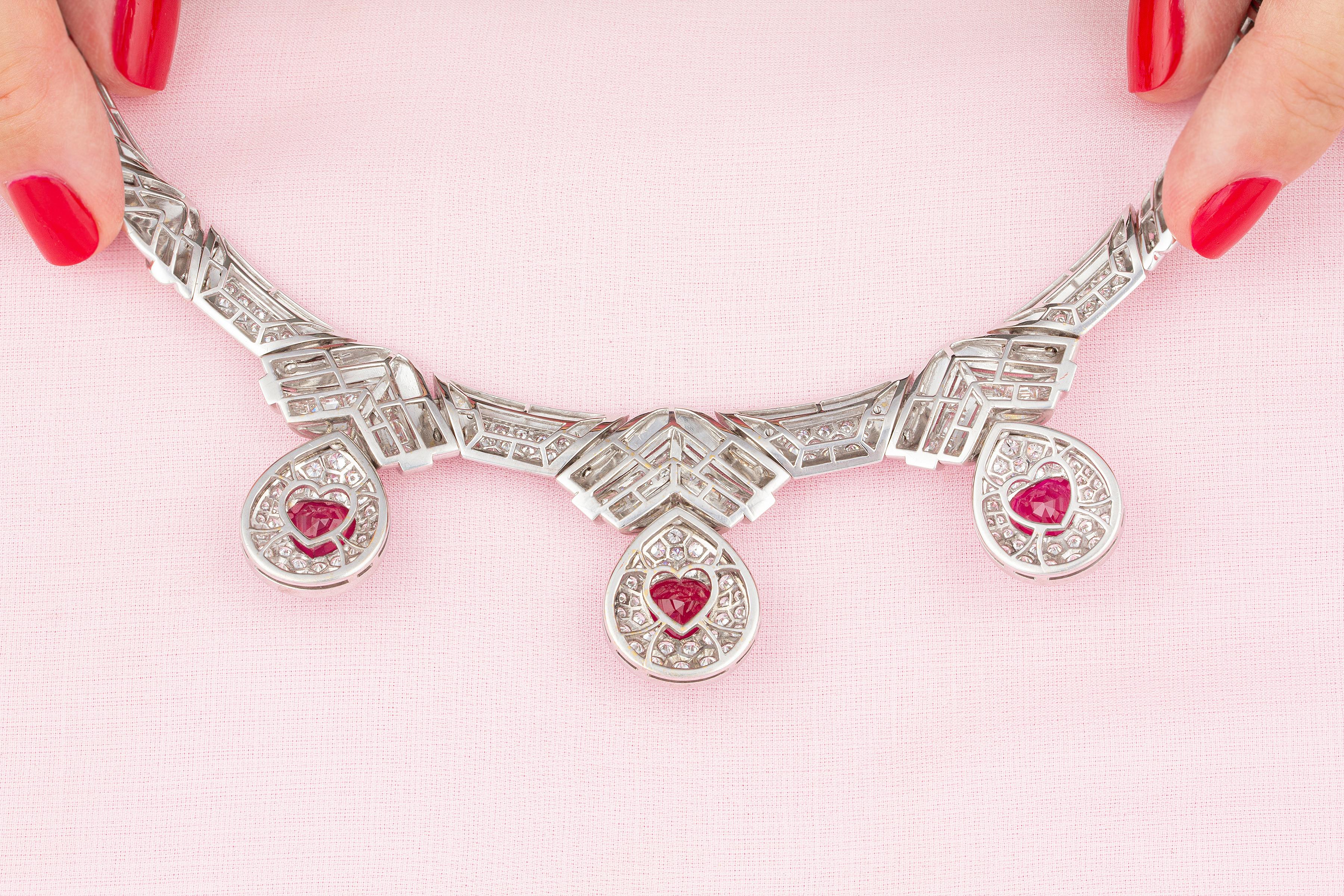 Ella Gafter Heart Shape Ruby Diamond Necklace In New Condition For Sale In New York, NY