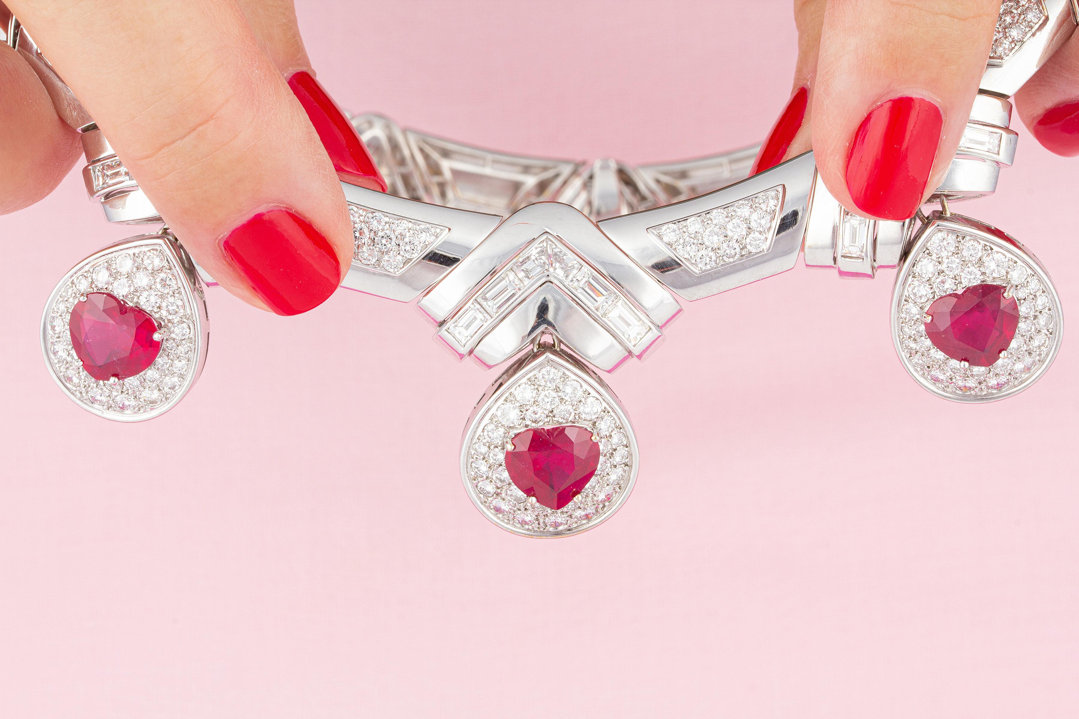 Women's Ella Gafter Heart Shape Ruby Diamond Necklace For Sale