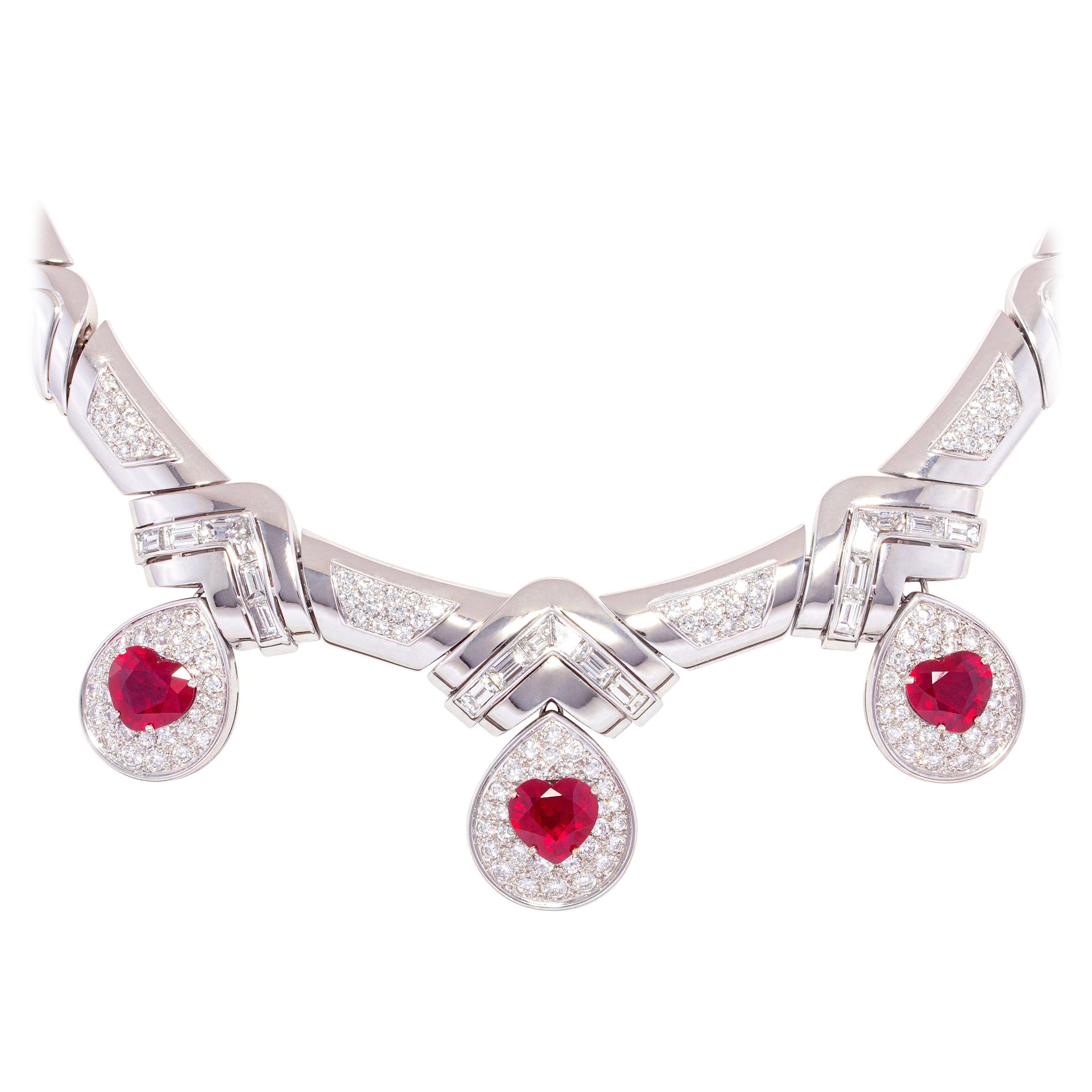 Ella Gafter Heart Shape Ruby Diamond Necklace For Sale