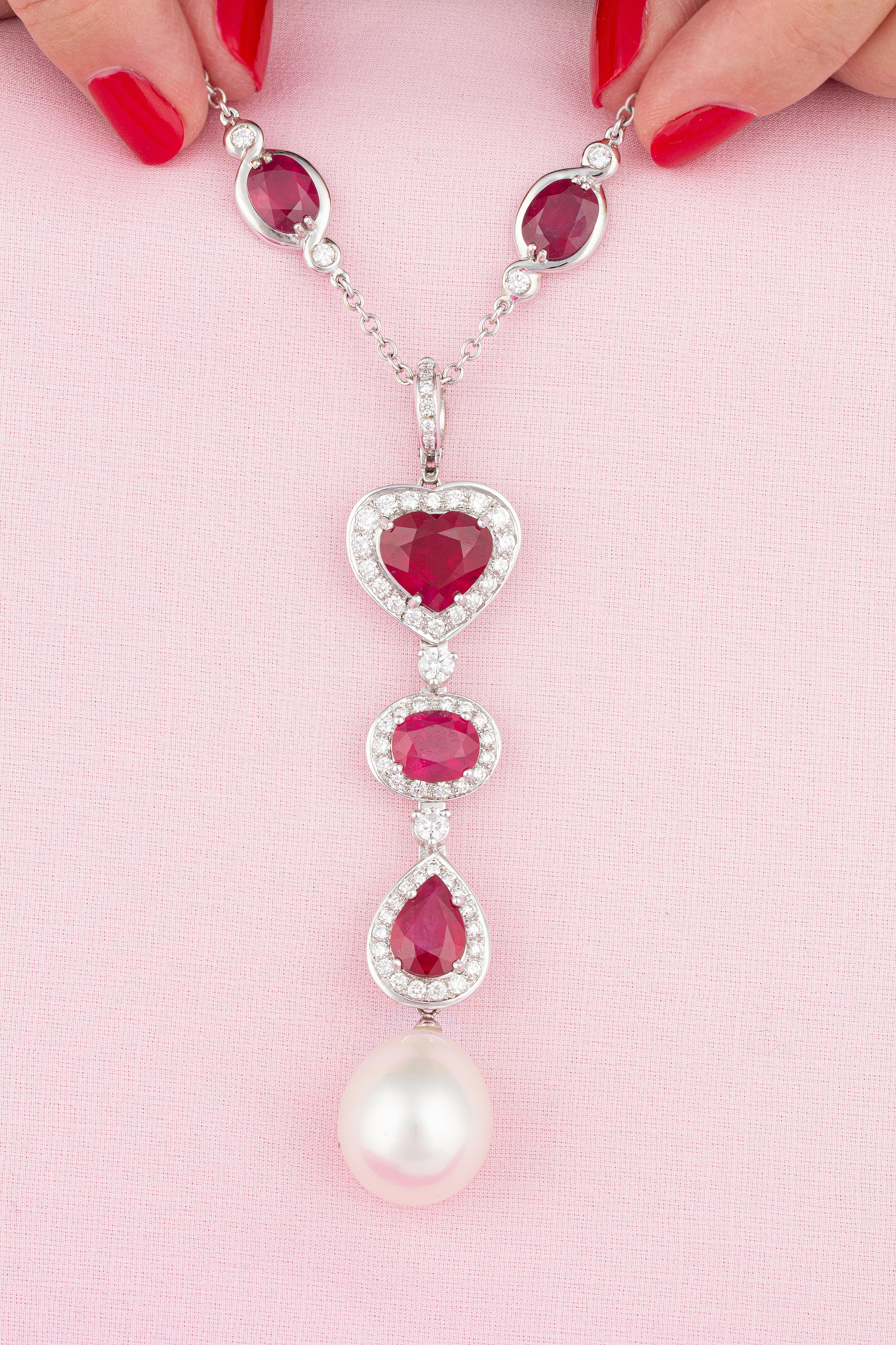 Ella Gafter Herzförmige Rubin-Diamant-Perlen-Anhänger-Halskette (Künstler*in) im Angebot