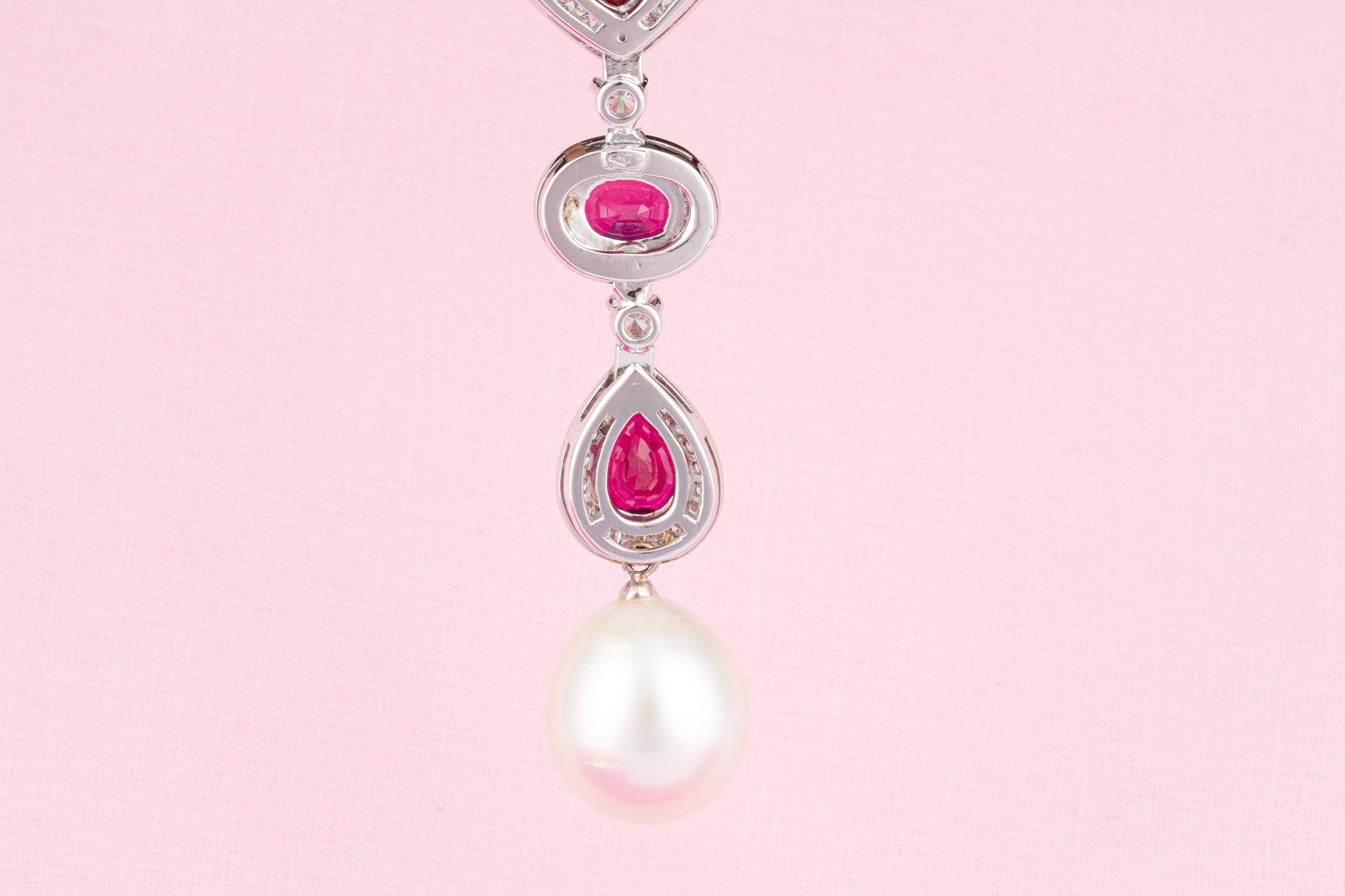 Women's or Men's Ella Gafter Heart Shape Ruby Diamond Pearl Pendant Necklace For Sale