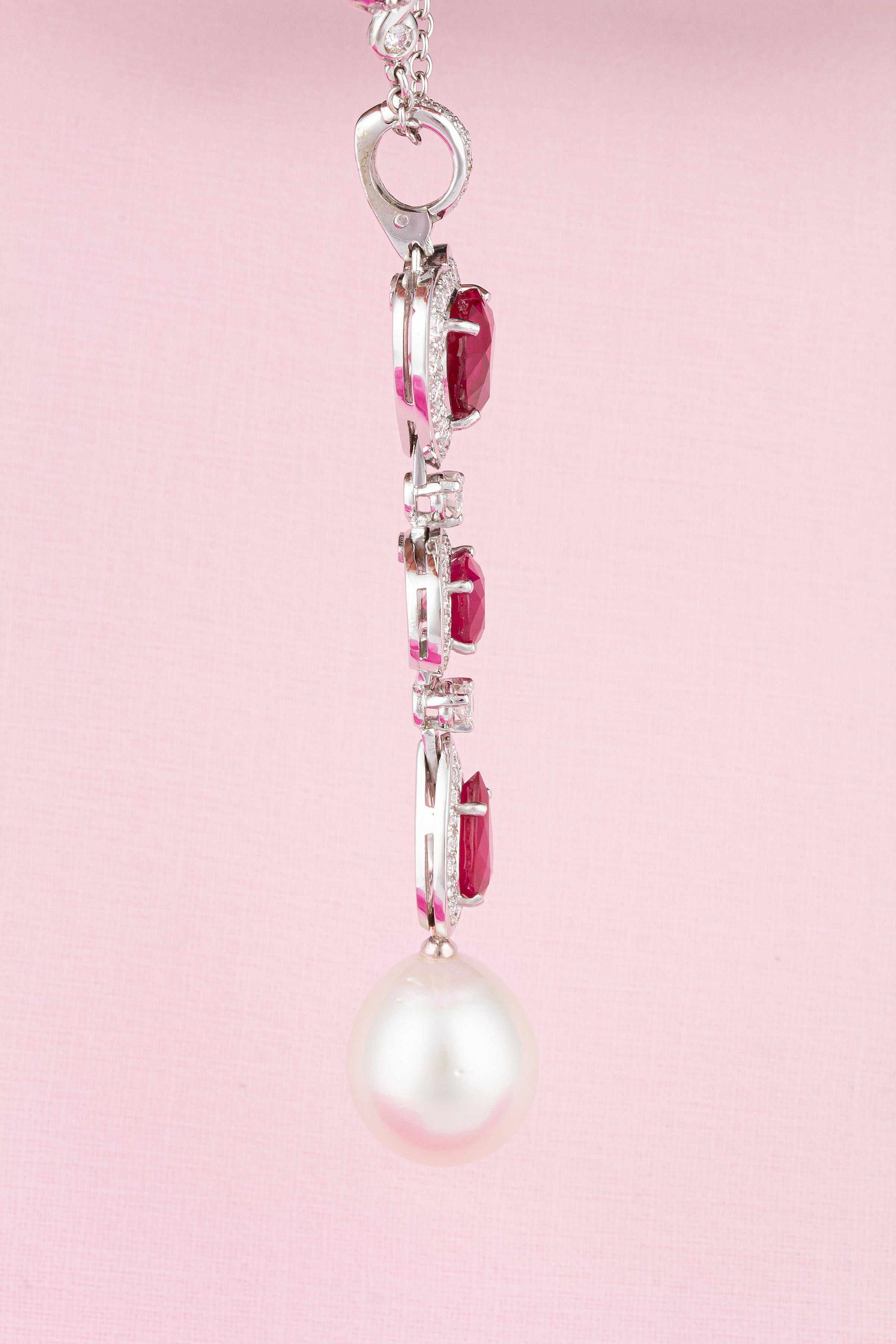 Ella Gafter Herzförmige Rubin-Diamant-Perlen-Anhänger-Halskette im Angebot 3