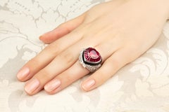 Heart Shape Ruby Diamond Onyx Cocktail Ring Deco Design by Ella Gafter