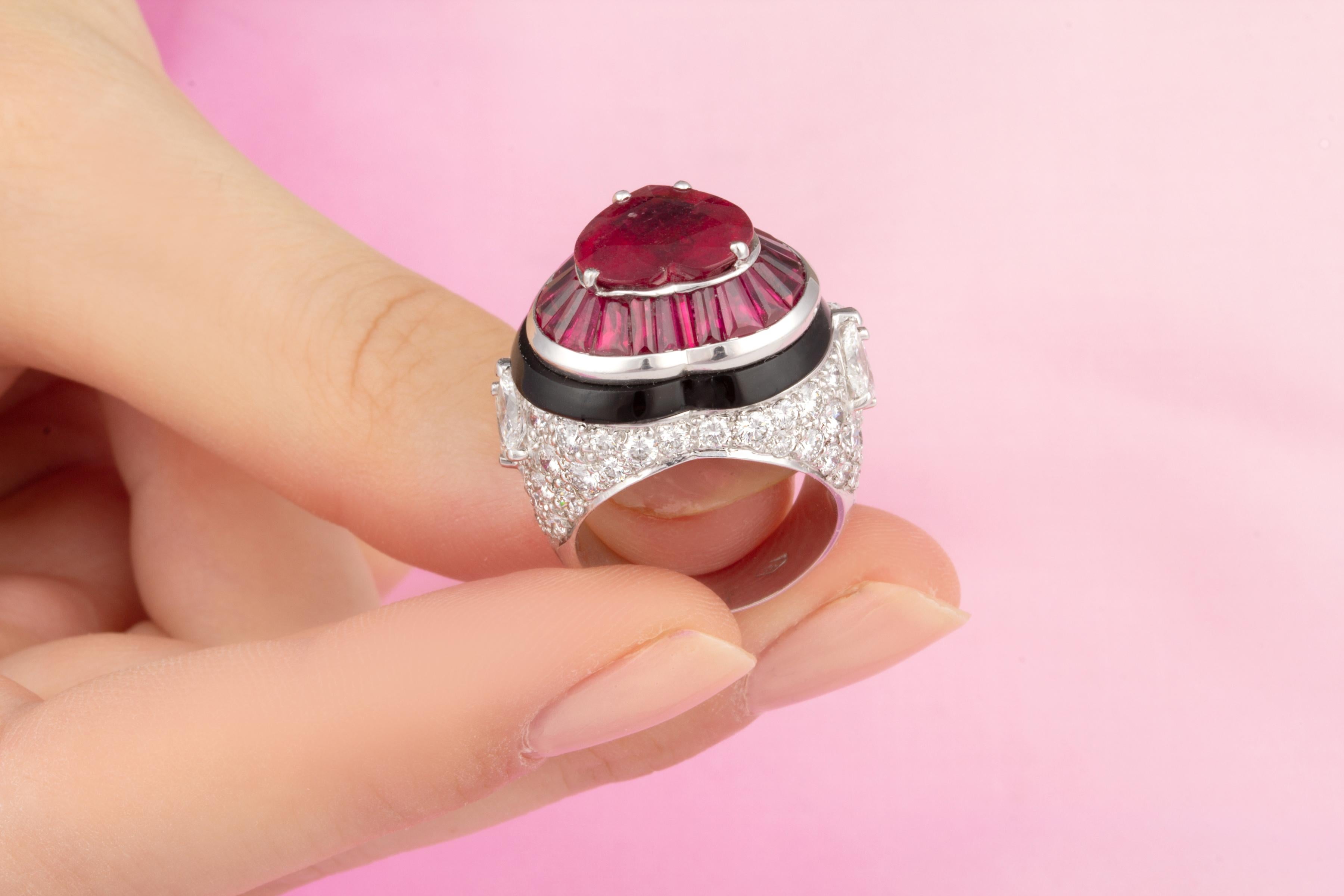 Heart Cut Ella Gafter 5.20 carats Heart Shape Ruby Diamond Ring  For Sale