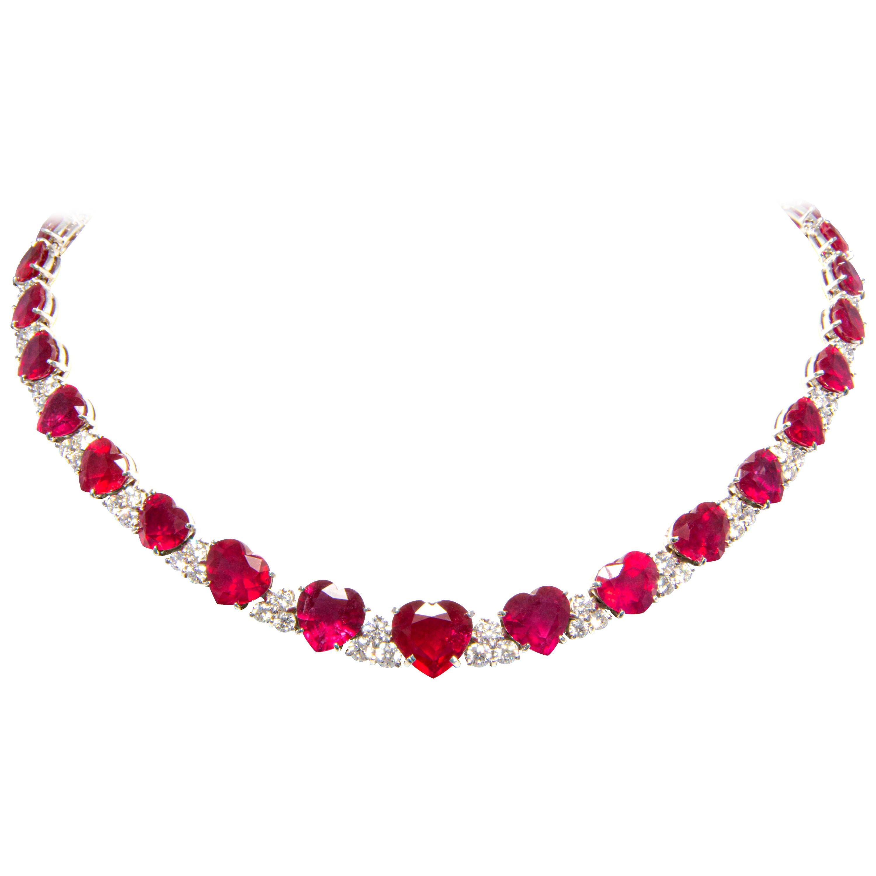 Ella Gafter Heart Shape Ruby Diamond Riviera Necklace For Sale