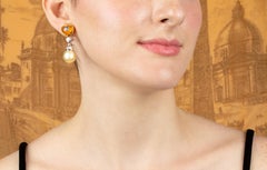 Heart Shape Sapphire South Sea Pearl Diamond Drop Earrings Design by Ella Gafter