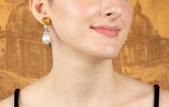 Heart Shape Sapphire Pearl Diamond Earrings Design by Ella Gafter