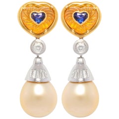 Ella Gafter Heart Shape Sapphire Pearl Diamond Earrings