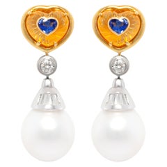 Ella Gafter Heart Shape Sapphire Pearl Diamond Earrings