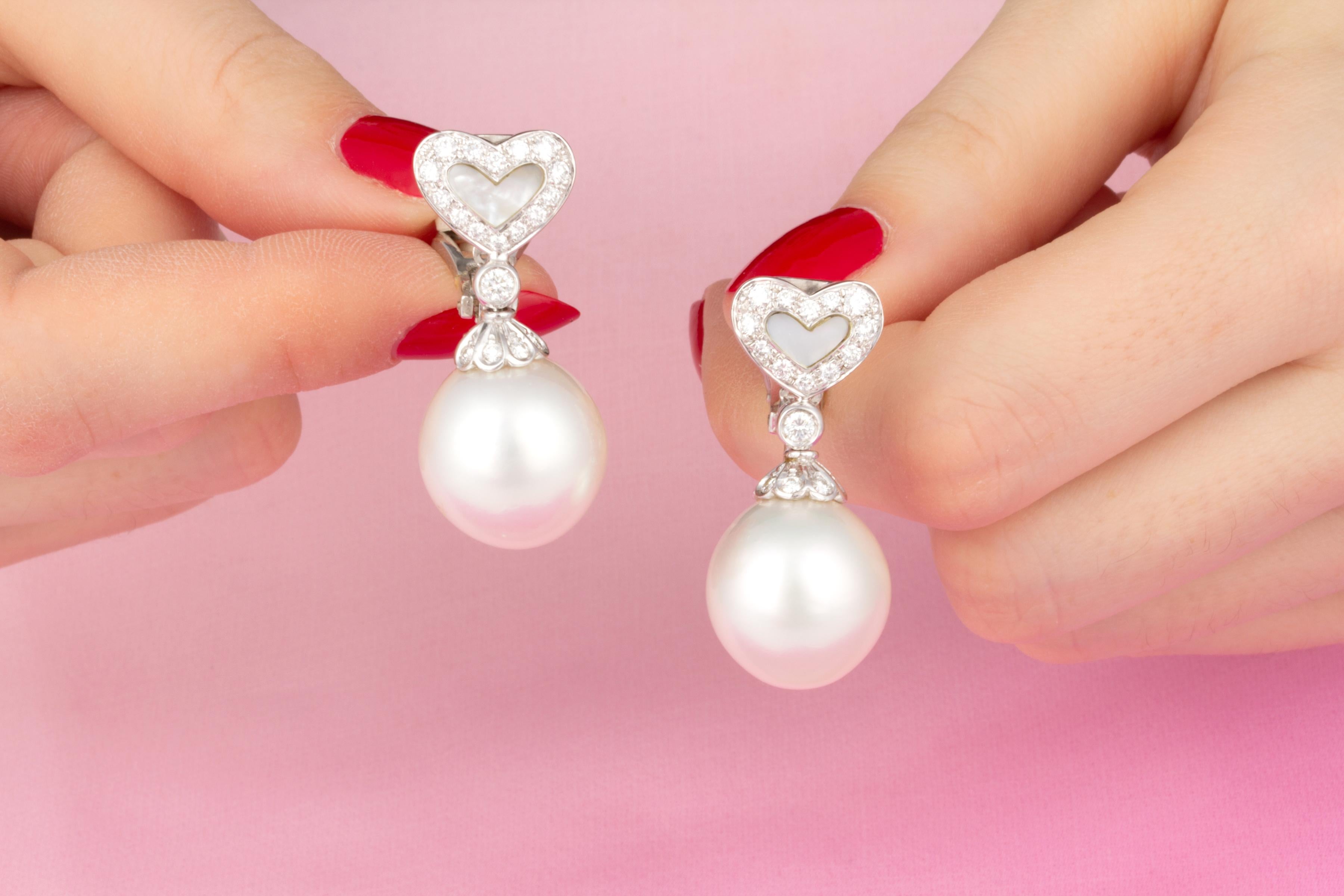 Ella Gafter Heart-Shape Pearl Diamond Earrings In New Condition For Sale In New York, NY