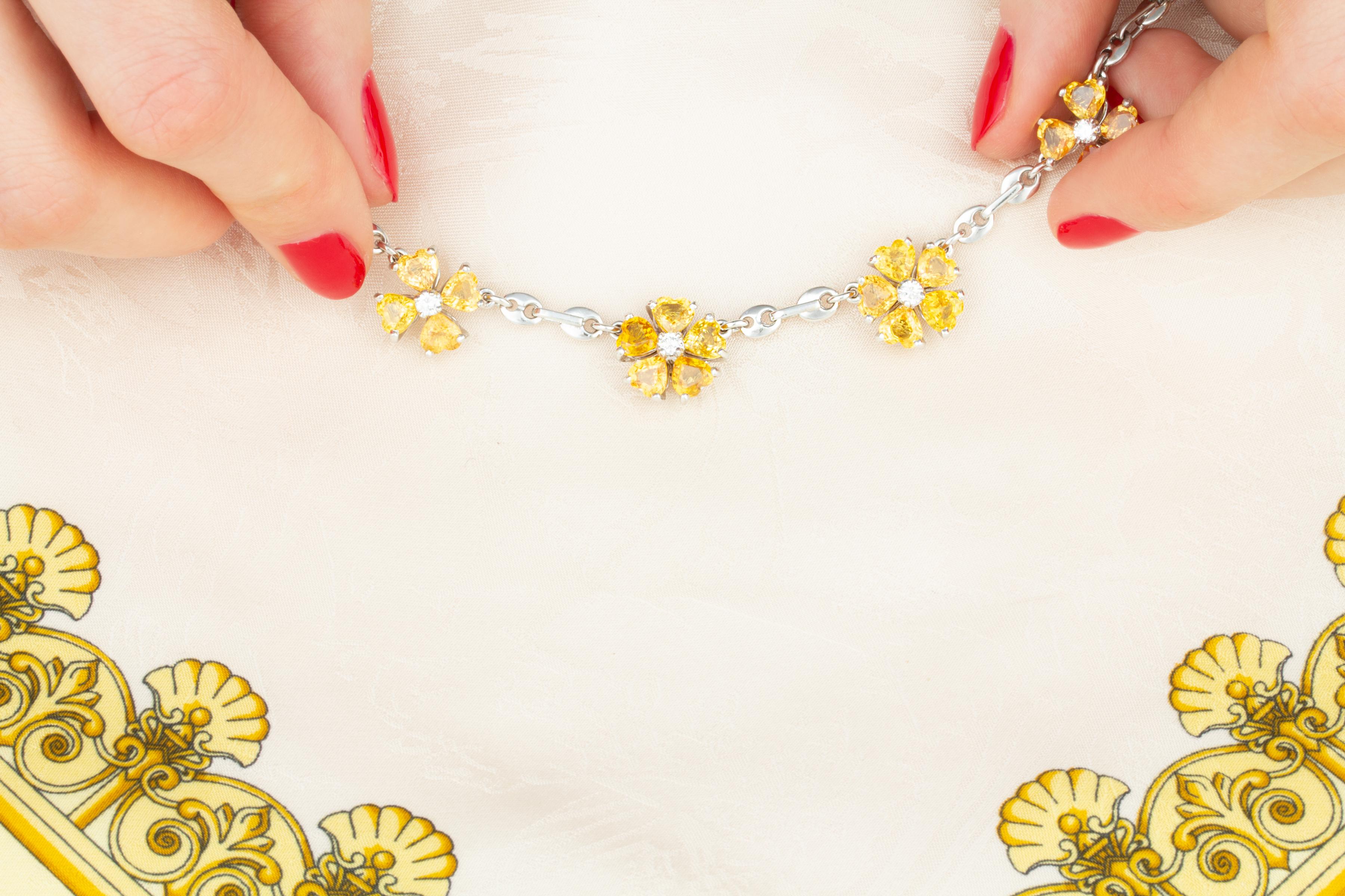 Artist Ella Gafter Heart Shape Yellow Sapphire Diamond Necklace For Sale