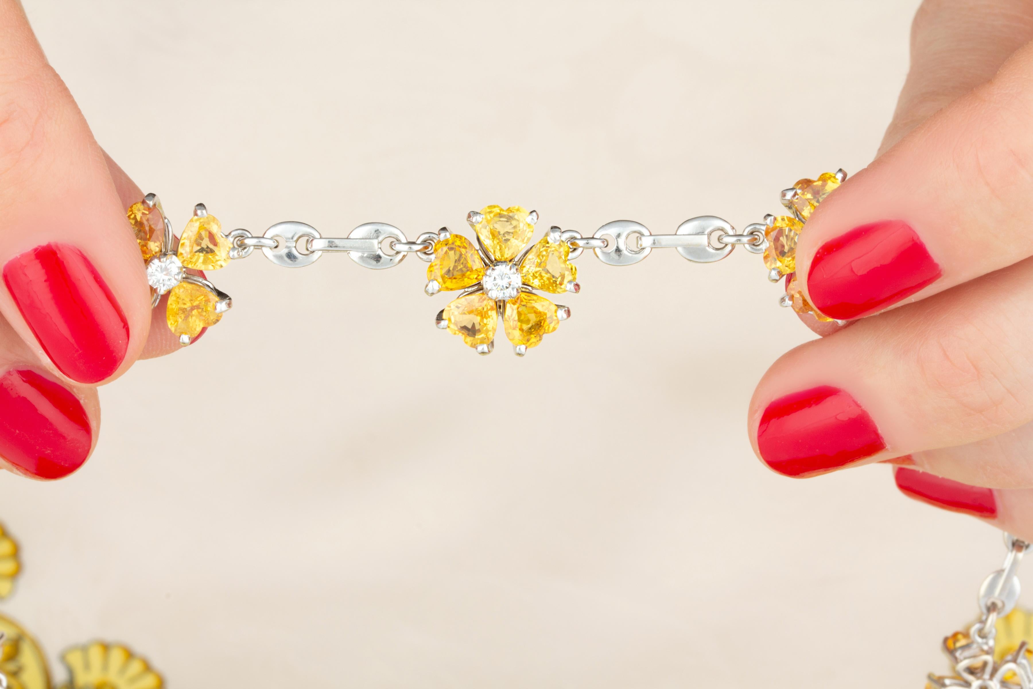 Ella Gafter Heart Shape Yellow Sapphire Diamond Necklace In New Condition For Sale In New York, NY
