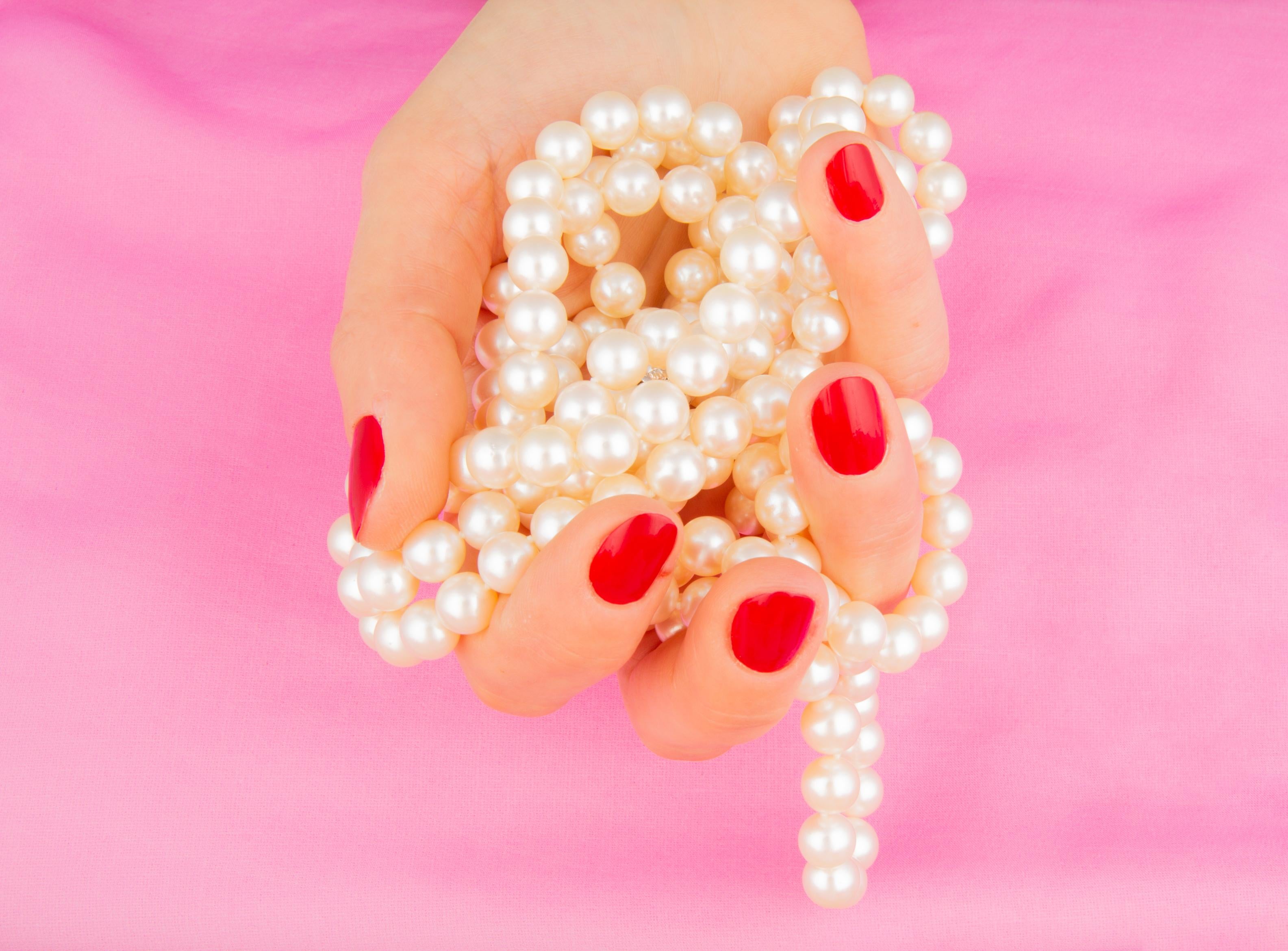 Artist Ella Gafter Japanese Long Multistrand Pearl Necklace For Sale