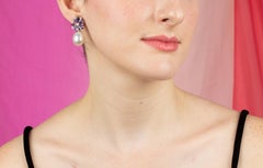 Ella Gafter Lavender Sapphire South Sea Pearl Earrings Flower Design