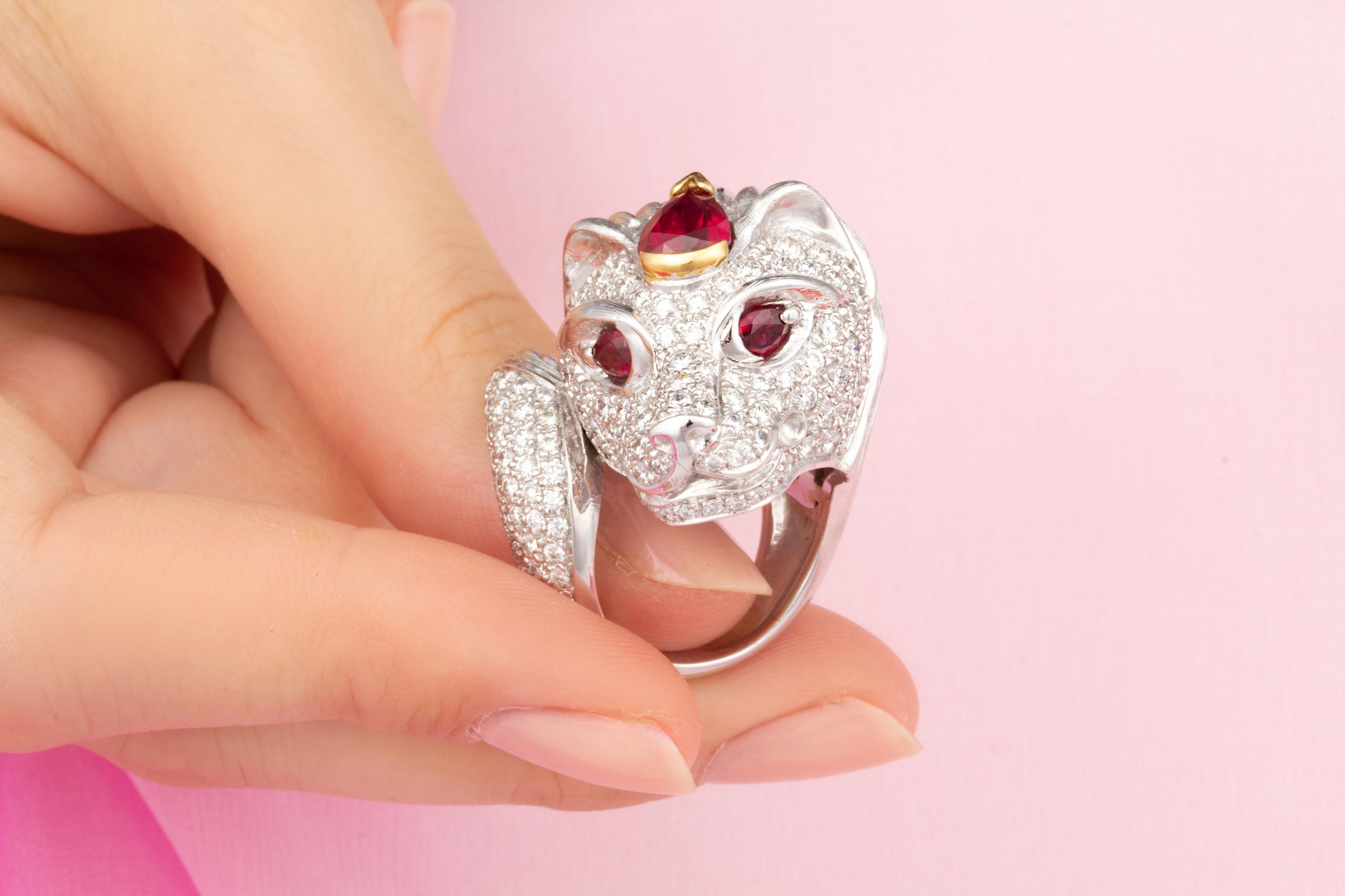 Ella Gafter Leo Diamond Ruby Zodiac Ring In New Condition For Sale In New York, NY