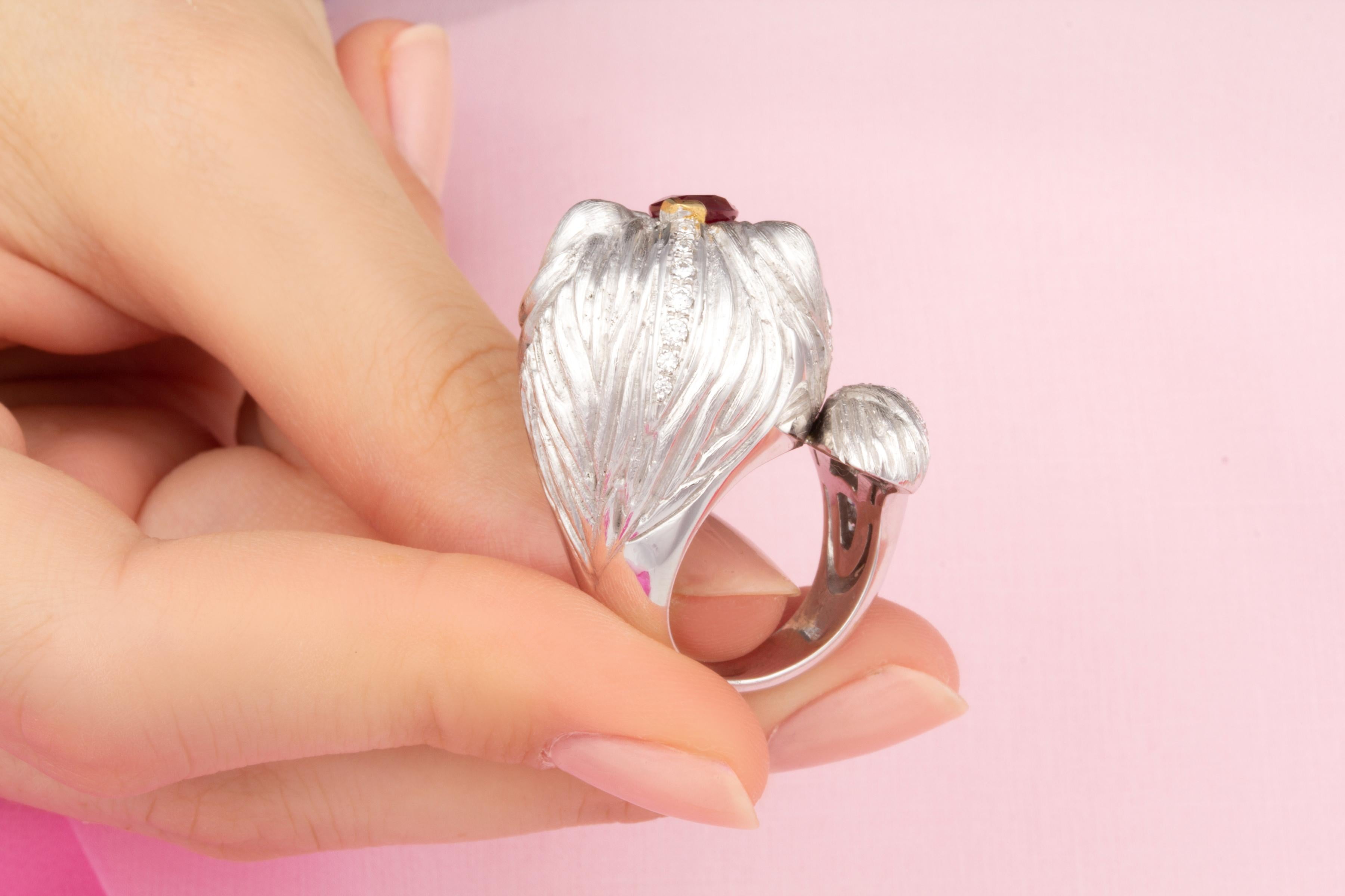 Women's or Men's Ella Gafter Leo Diamond Ruby Zodiac Ring For Sale