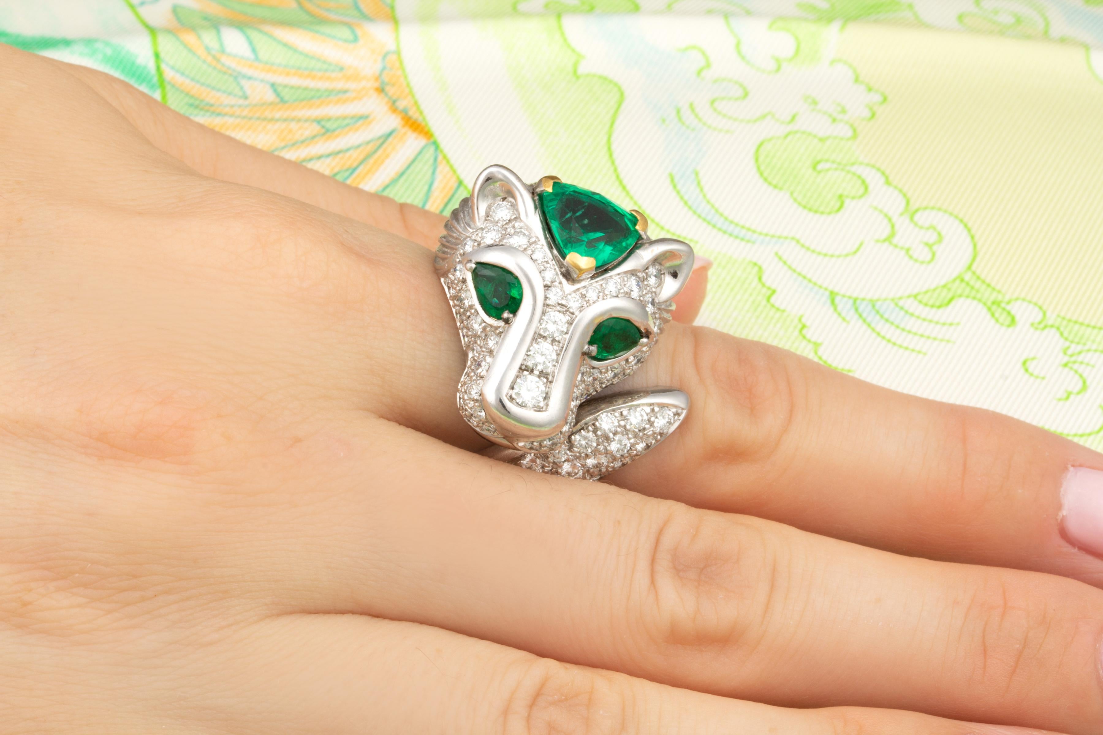 Pear Cut Ella Gafter Leo Emerald Diamond Zodiac Ring For Sale
