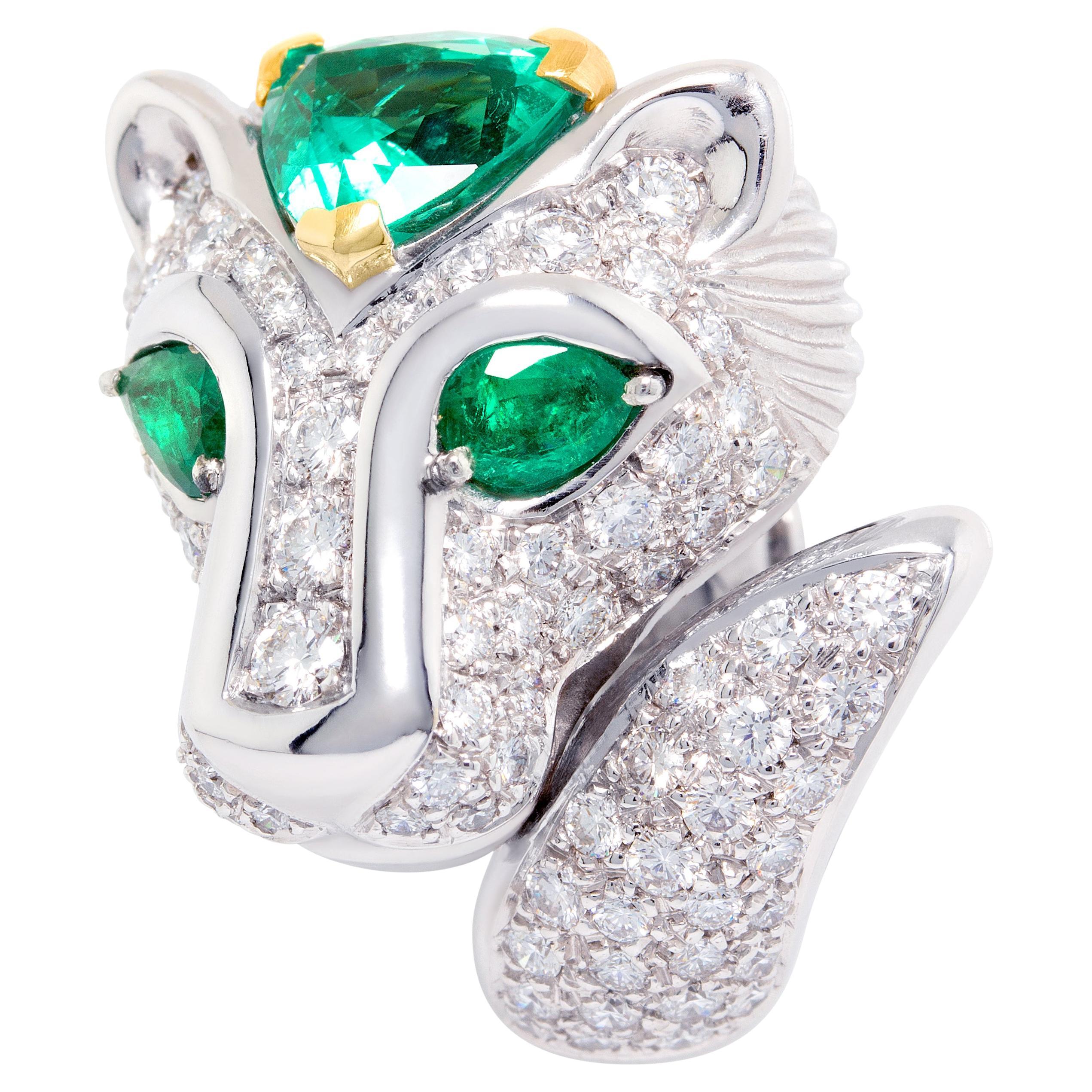 Leo Zodiac Ring Emerald Diamonds Design by Ella Gafter